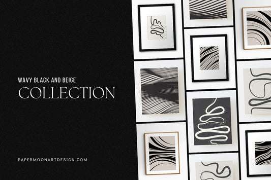 Wall Art Collection: Wavy Black and Beige | Abstract Art, Neutral Tones, and Minimalist Aesthetics
