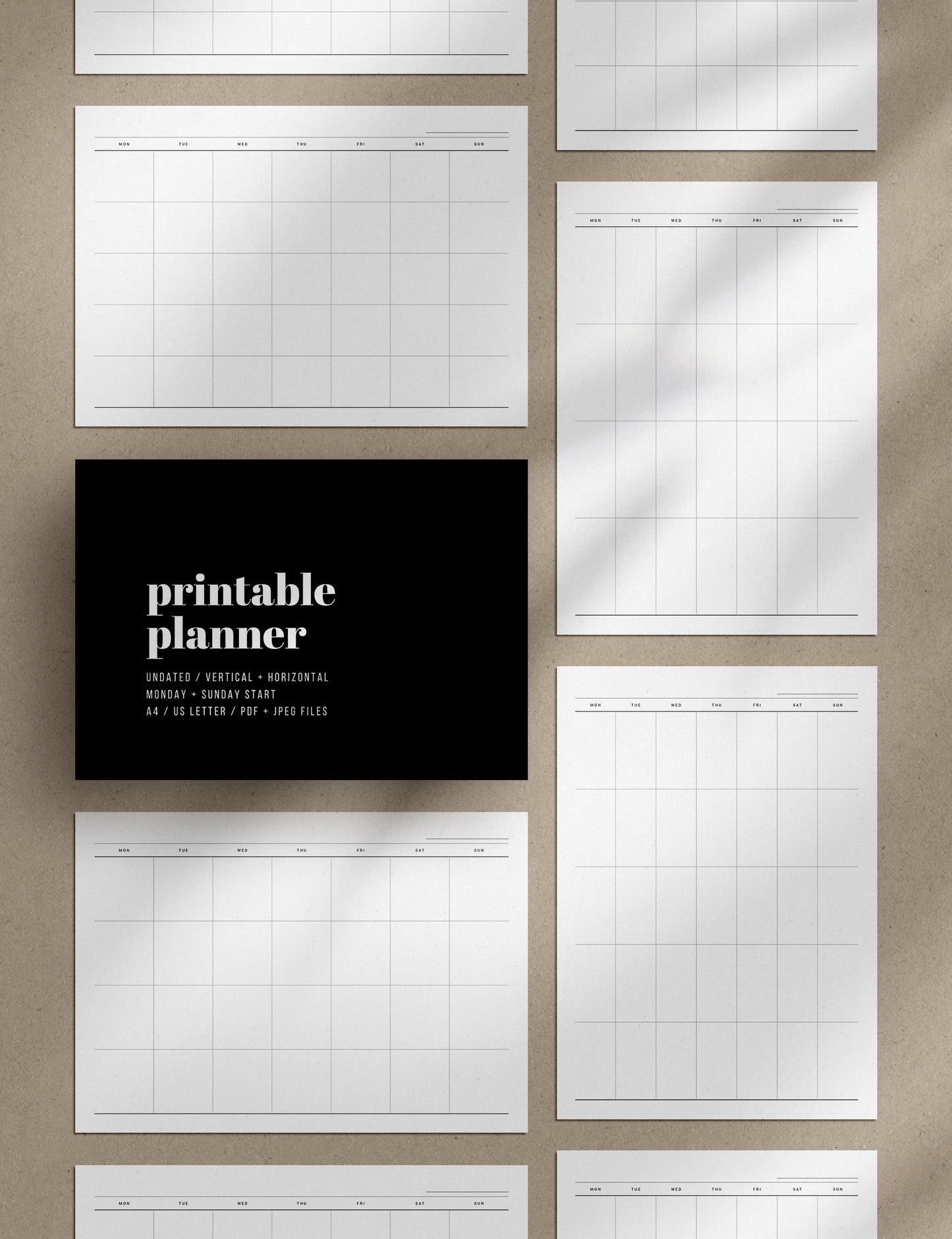 UNDATED Printable Monthly Planner | Portrait | Vertical | Landscape | Horizontal | A4 | US Letter | Sunday + Monday Start | Printable Planner Pages | Minimal Aesthetic | Clean Design | PDF + JPEG | Planner Printables