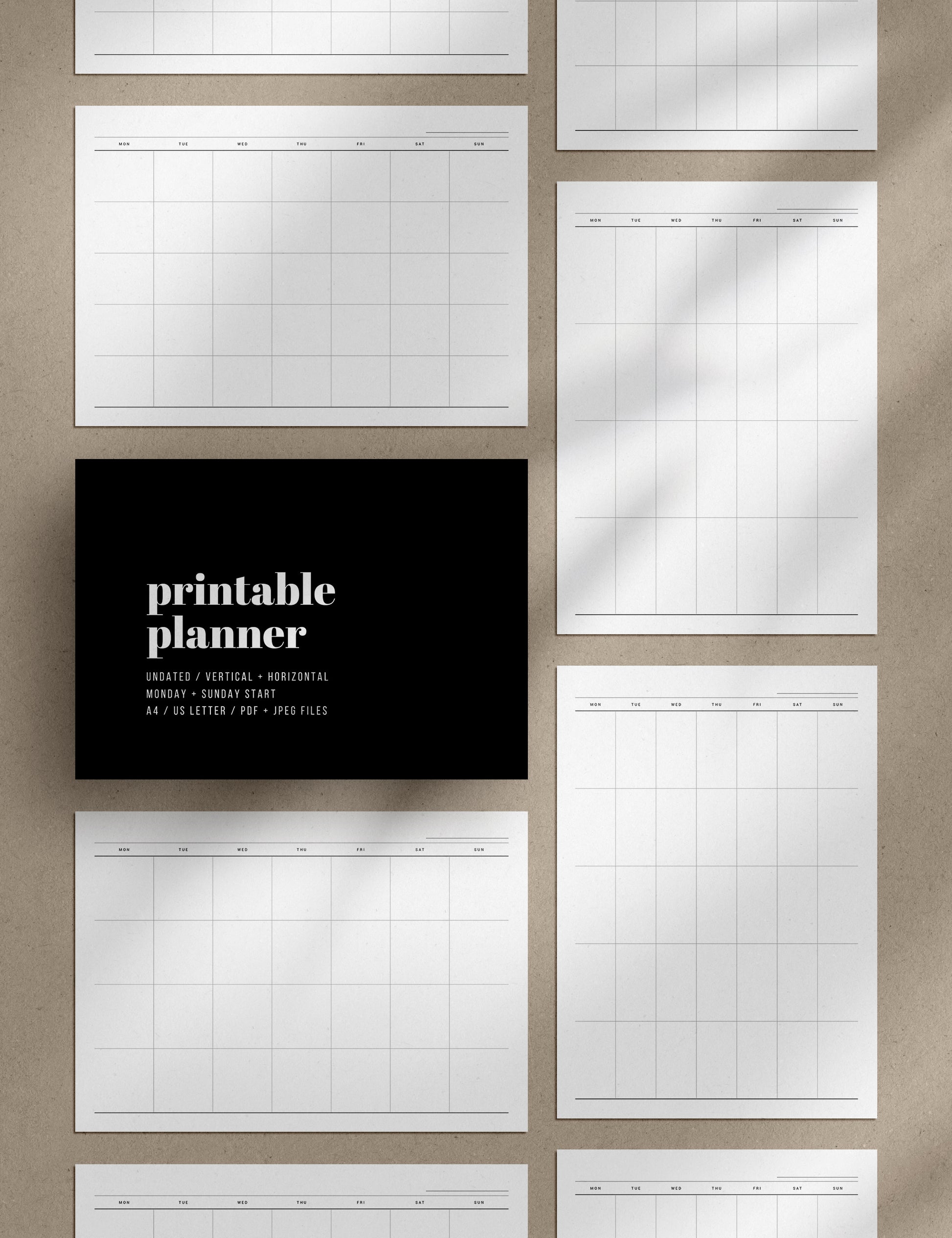 UNDATED Printable Monthly Planner | Portrait | Vertical | Landscape | Horizontal | A4 | US Letter | Sunday + Monday Start | Printable Planner Pages | Minimal Aesthetic | Clean Design | PDF + JPEG | Planner Printables