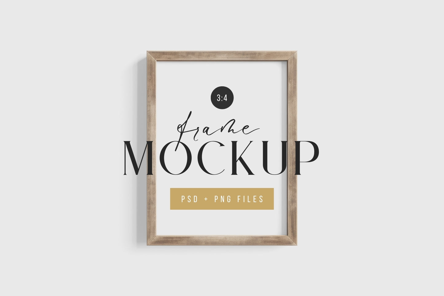 Thick Wooden Frame Mockup 3:4 Portrait Vertical Frame Mockup PNG + PSD Template