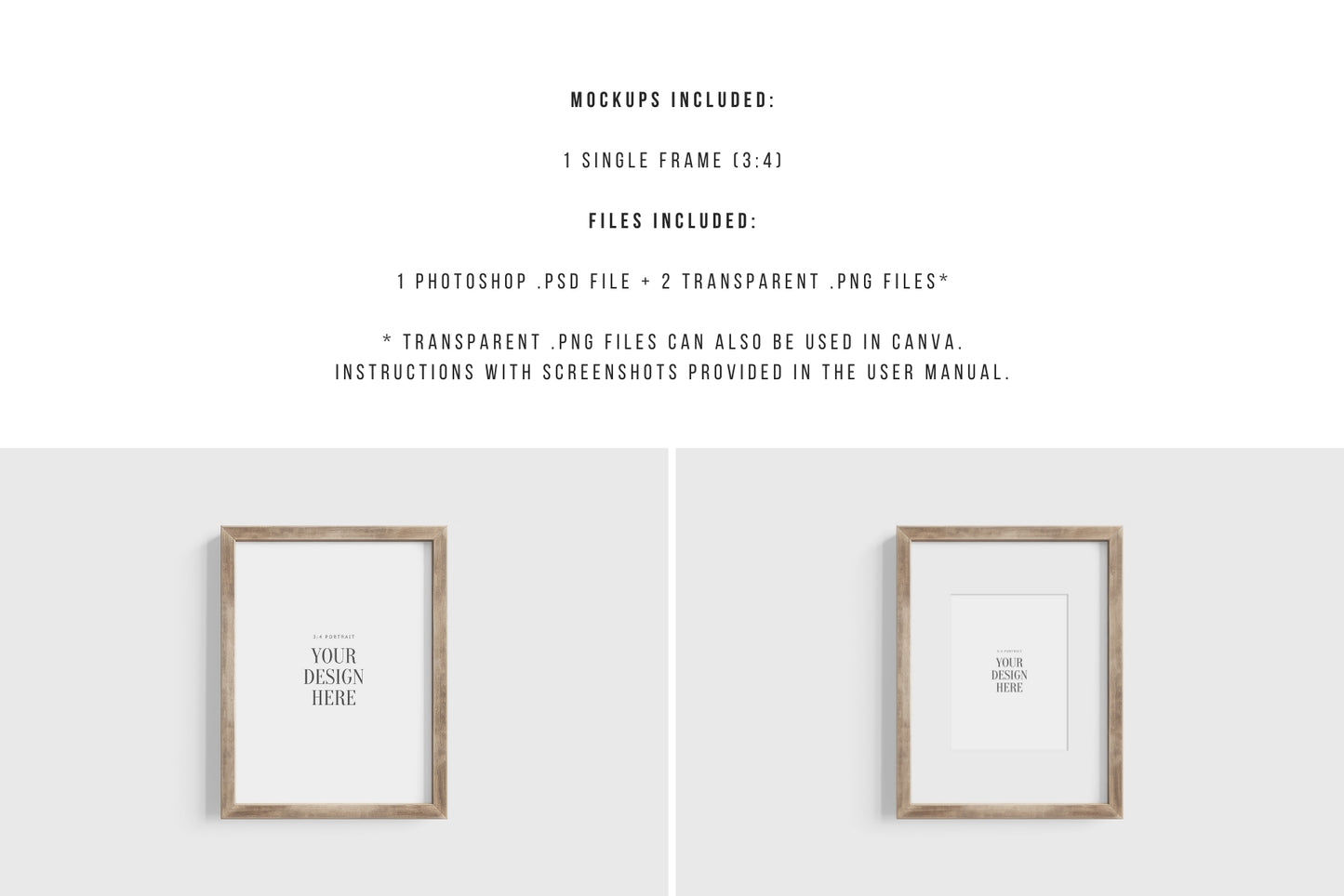 Thick Wooden Frame Mockup 3:4 Portrait Vertical Frame Mockup PNG + PSD Template