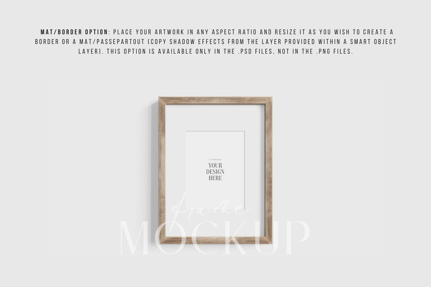 Thick Wooden Frame Mockup 3:4 Portrait Vertical Frame Mockup PNG + PSD Template