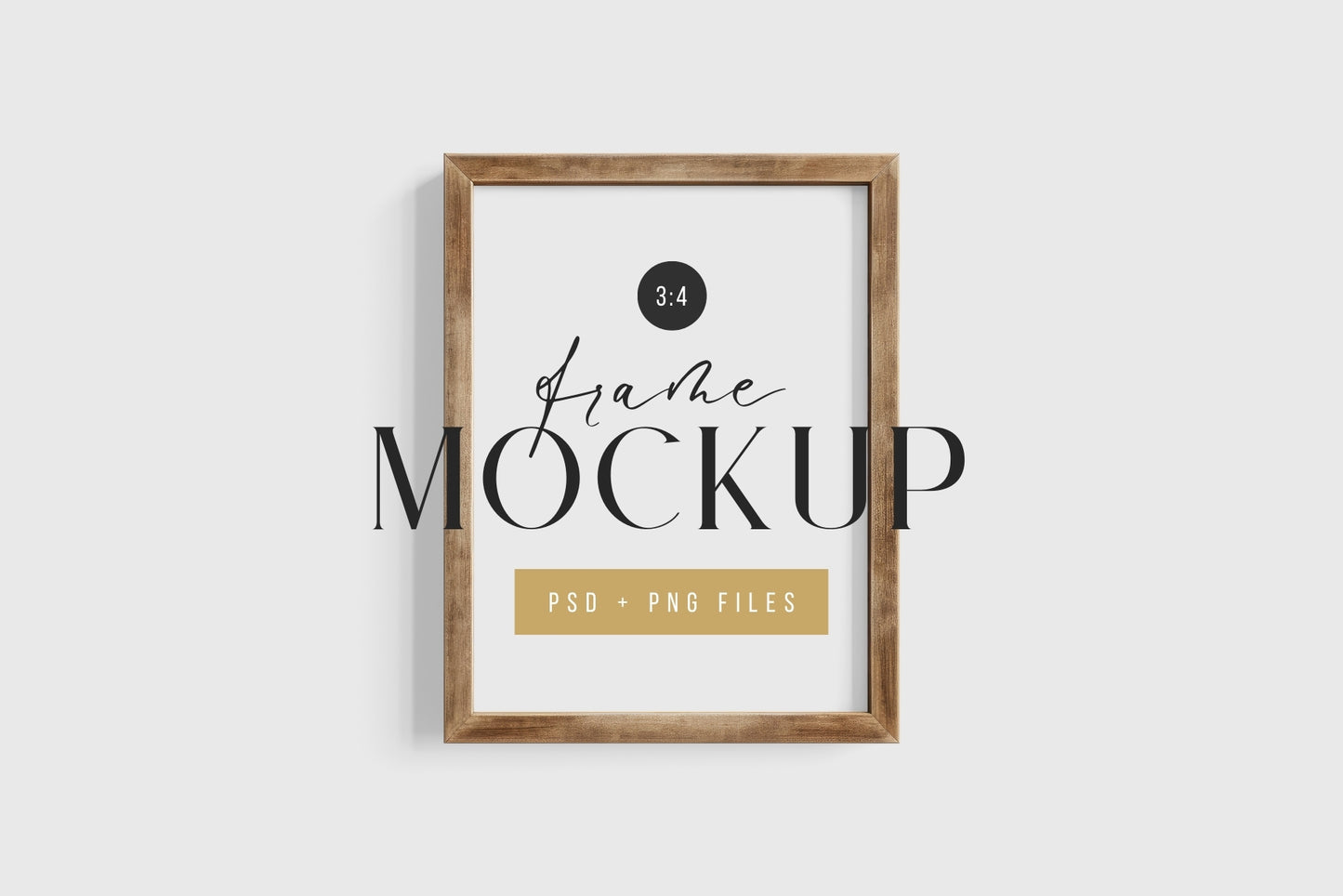 Thick Wooden Frame Mockup 3:4 Portrait Vertical Frame Mockup PNG + PSD Template