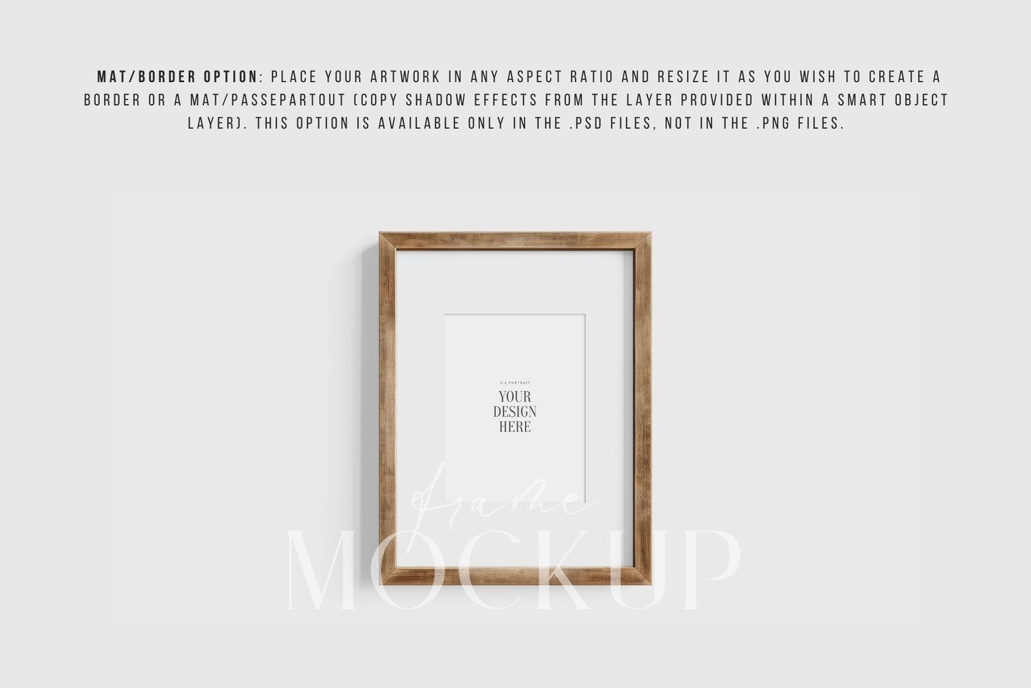Thick Wooden Frame Mockup 3:4 Portrait Vertical Frame Mockup PNG + PSD Template