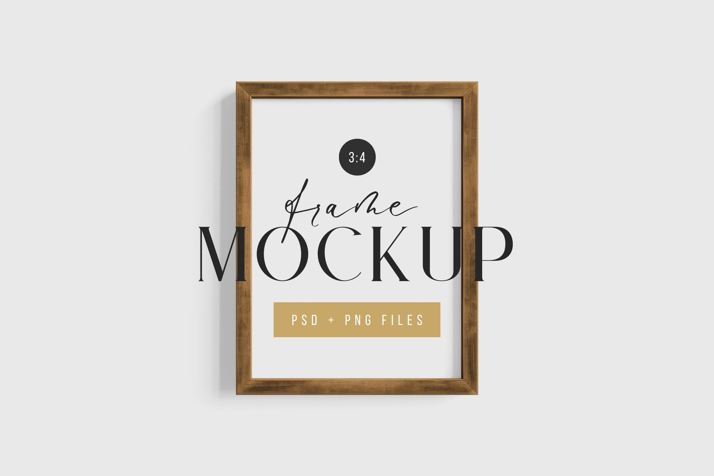 Thick Wooden Frame Mockup 3:4 Portrait Vertical Frame Mockup PNG + PSD Template