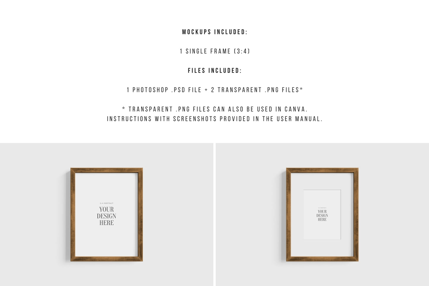 Thick Wooden Frame Mockup 3:4 Portrait Vertical Frame Mockup PNG + PSD Template
