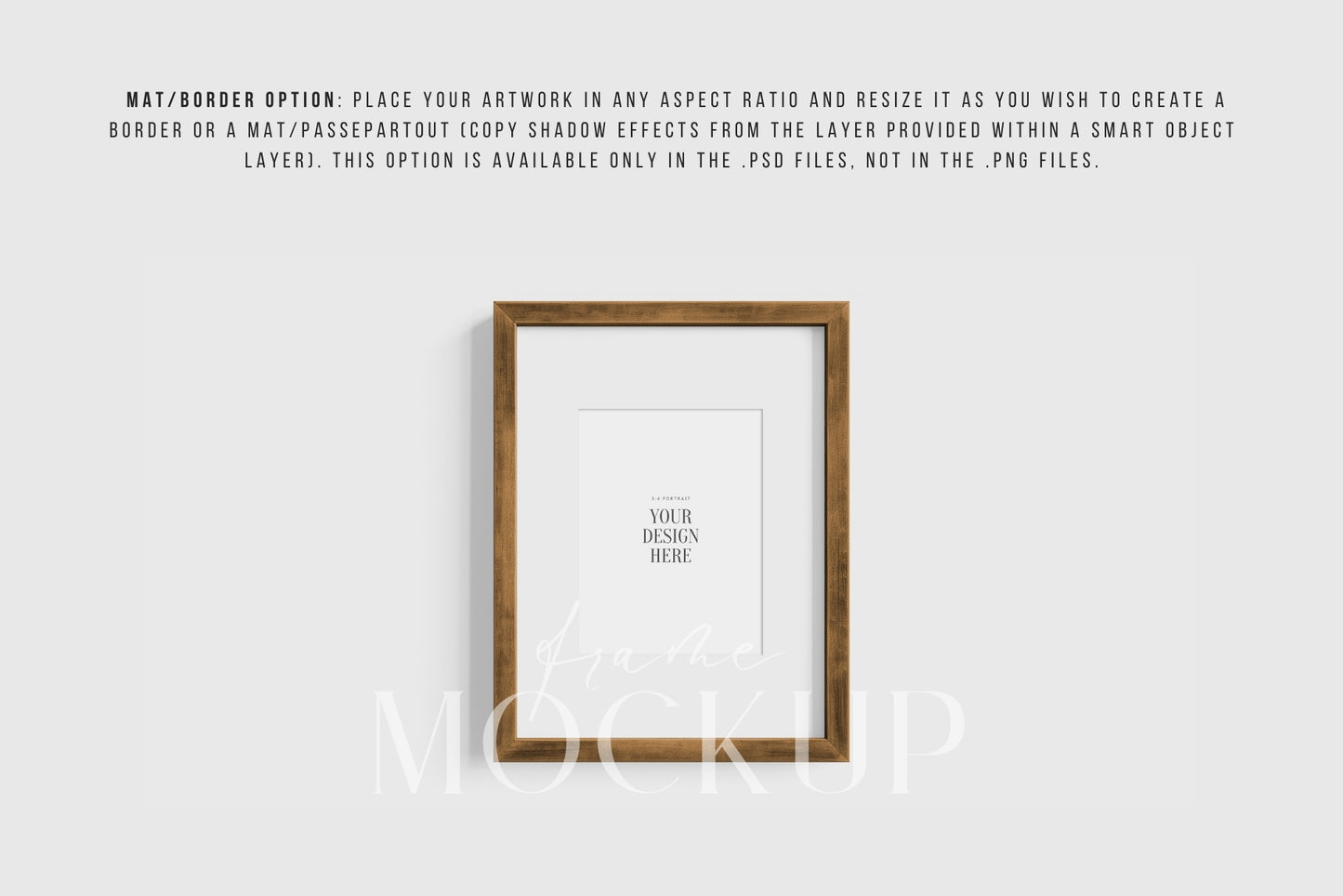 Thick Wooden Frame Mockup 3:4 Portrait Vertical Frame Mockup PNG + PSD Template