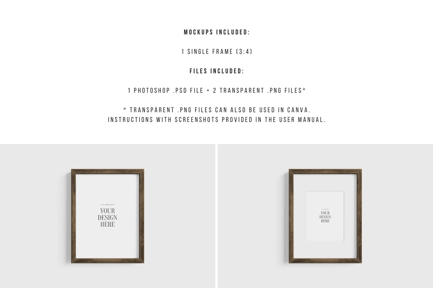 Thick Wooden Frame Mockup 3:4 Portrait Vertical Frame Mockup PNG + PSD Template