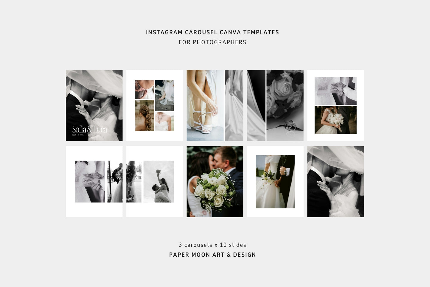 Instagram carousel Canva templates for portrait and wedding photography.