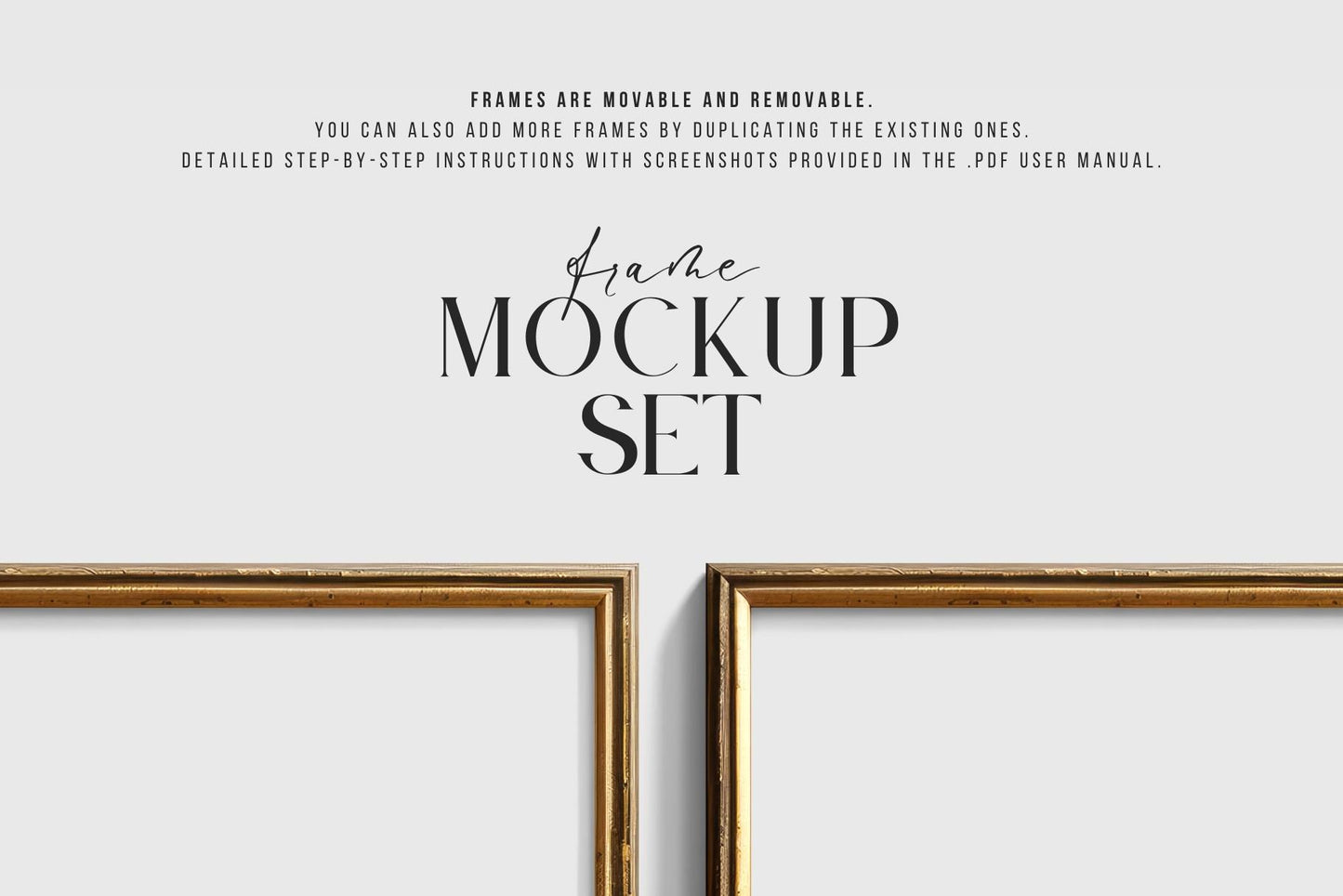 Metallic Frame Mockup Set of 2 Vertical Frames 4:5 | Vintage Gold Frame Mockup Set | PSD Template + Transparent PNG Files