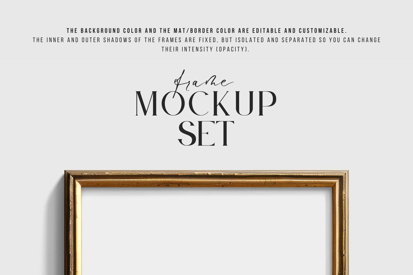 Metallic Frame Mockup Set of 2 Vertical Frames 4:5 | Vintage Gold Frame Mockup Set | PSD Template + Transparent PNG Files