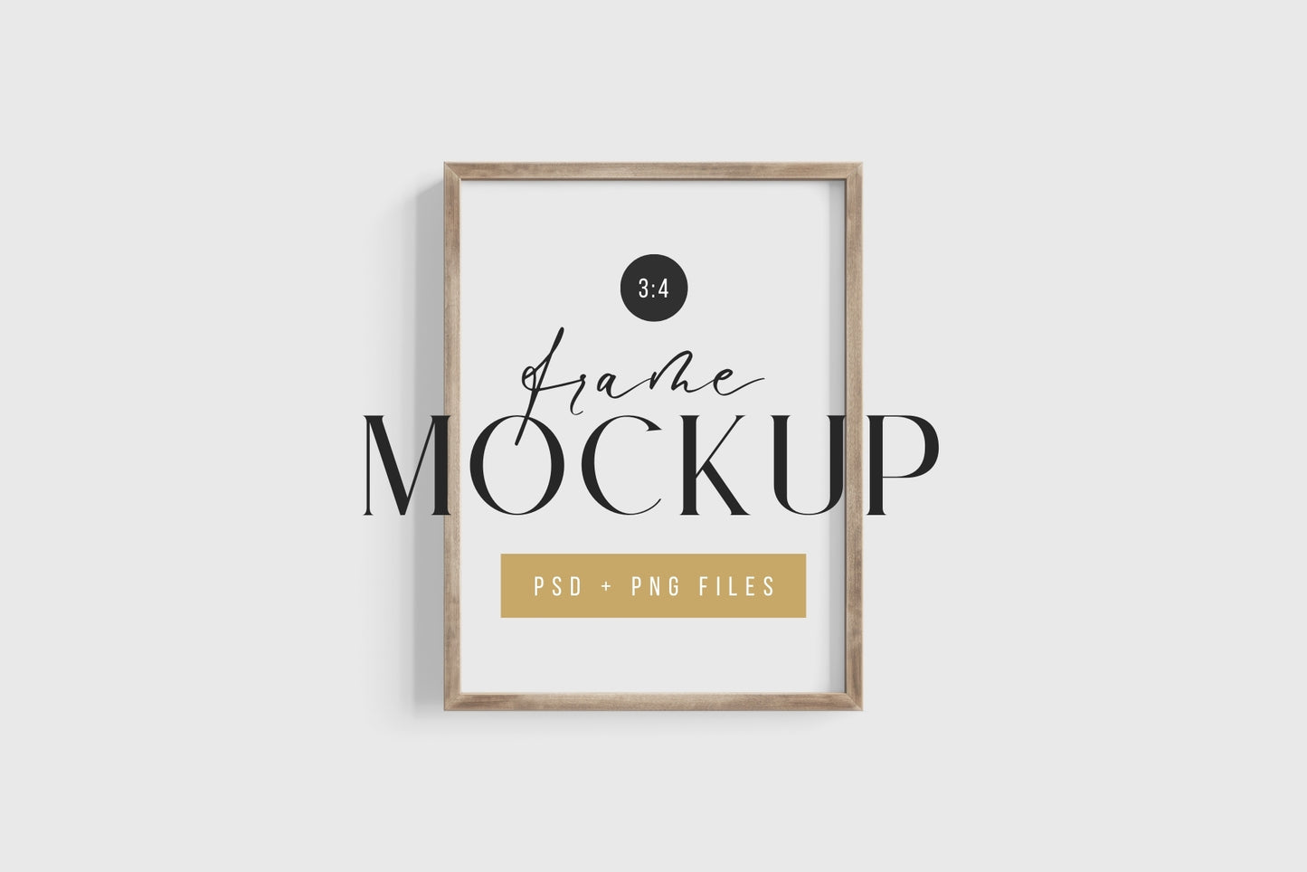 Thin Wooden Frame Mockup 3:4 Portrait Vertical Frame Mockup PNG + PSD Template