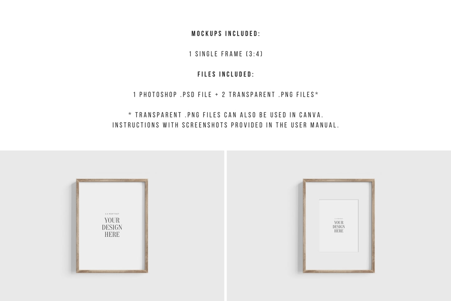Thin Wooden Frame Mockup 3:4 Portrait Vertical Frame Mockup PNG + PSD Template
