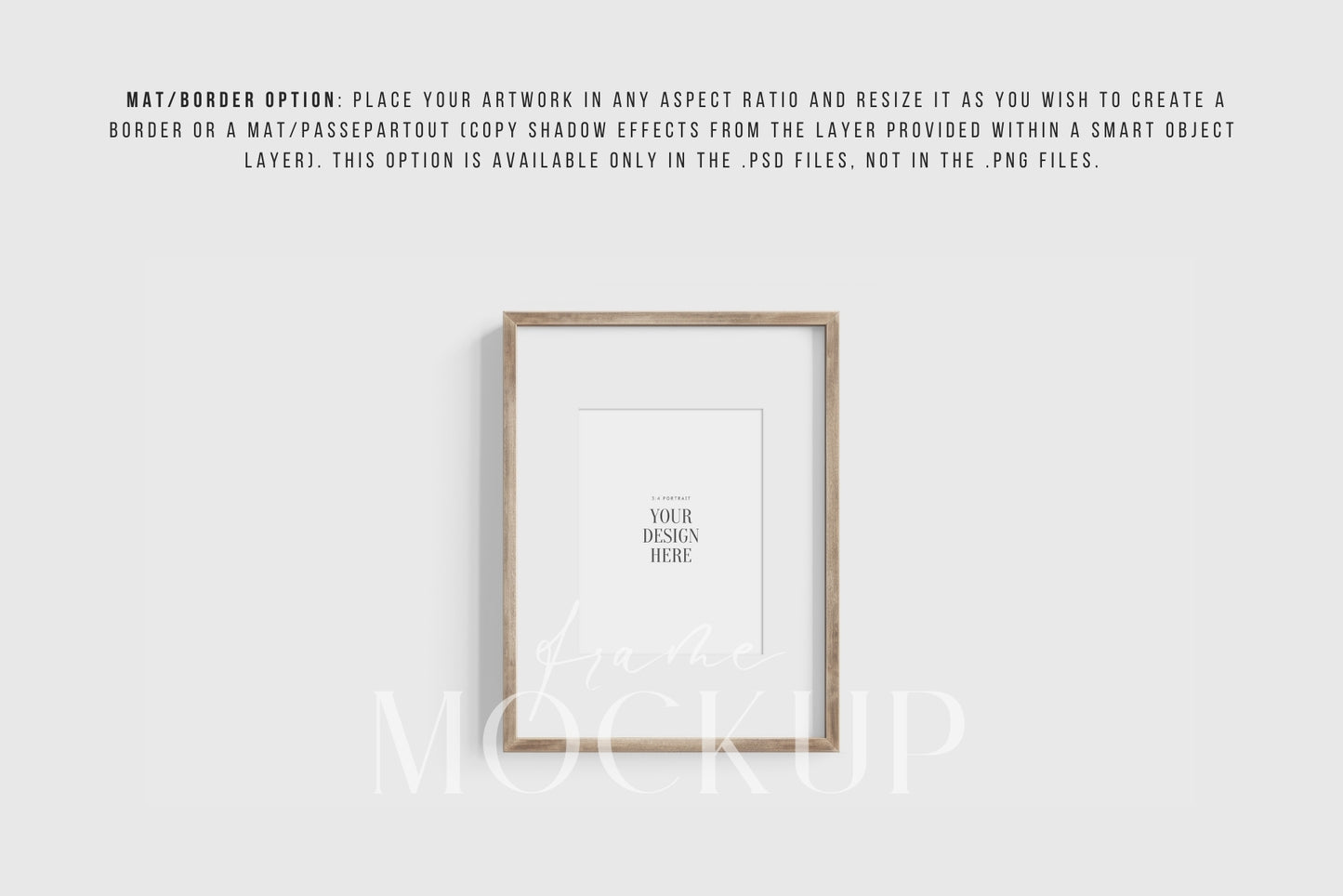 Thin Wooden Frame Mockup 3:4 Portrait Vertical Frame Mockup PNG + PSD Template