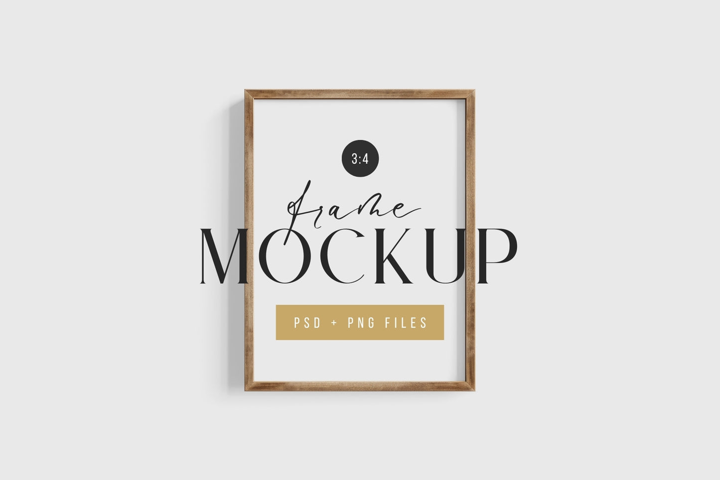 Thin Wooden Frame Mockup 3:4 Portrait Vertical Frame Mockup PNG + PSD Template