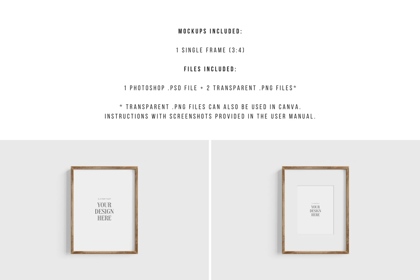 Thin Wooden Frame Mockup 3:4 Portrait Vertical Frame Mockup PNG + PSD Template