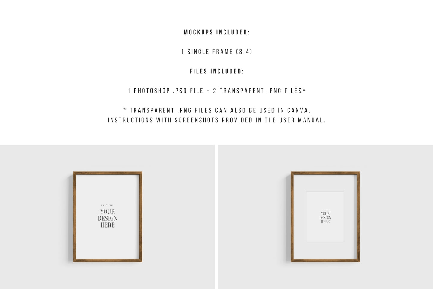 Thin Wooden Frame Mockup 3:4 Portrait Vertical Frame Mockup PNG + PSD Template