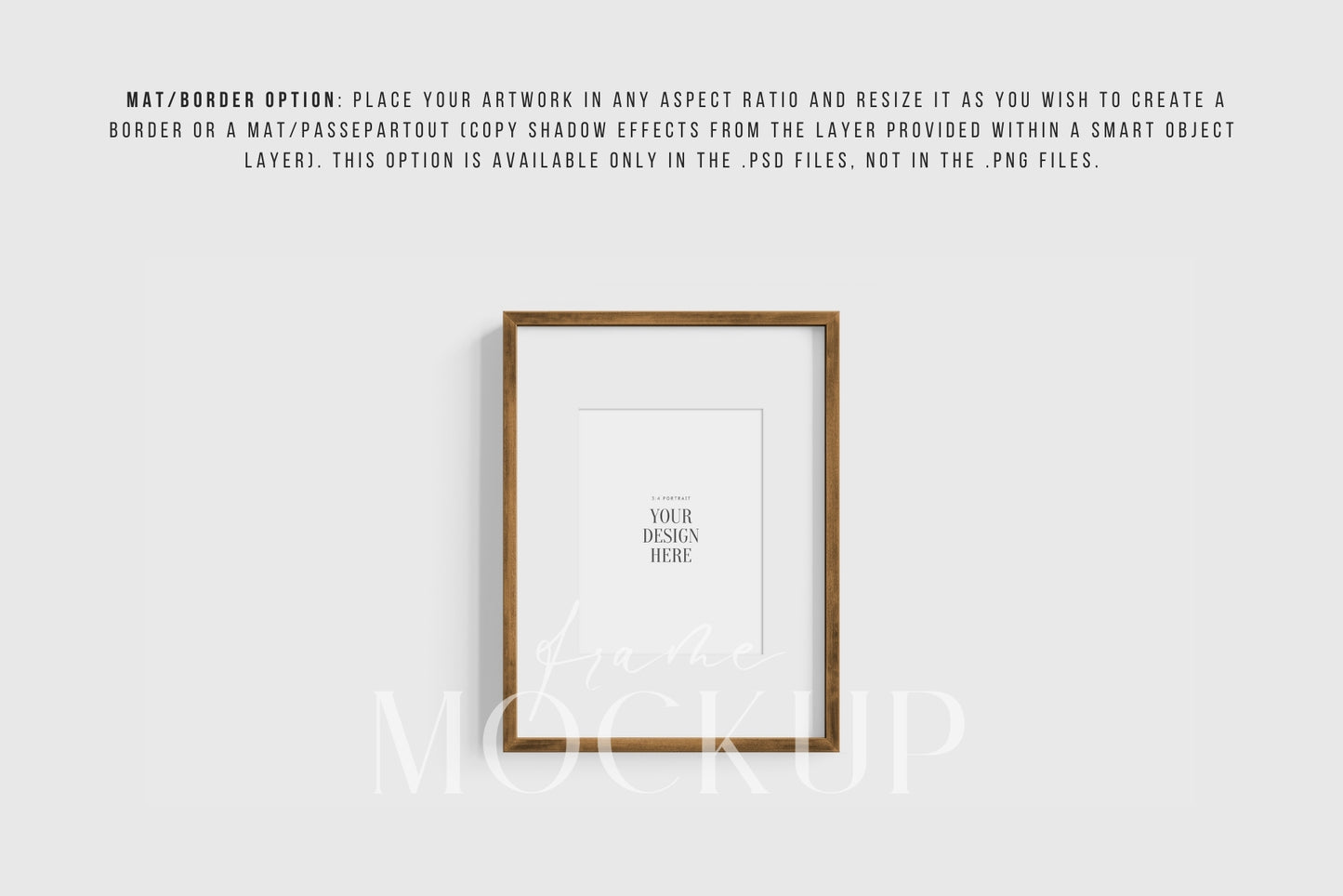 Thin Wooden Frame Mockup 3:4 Portrait Vertical Frame Mockup PNG + PSD Template