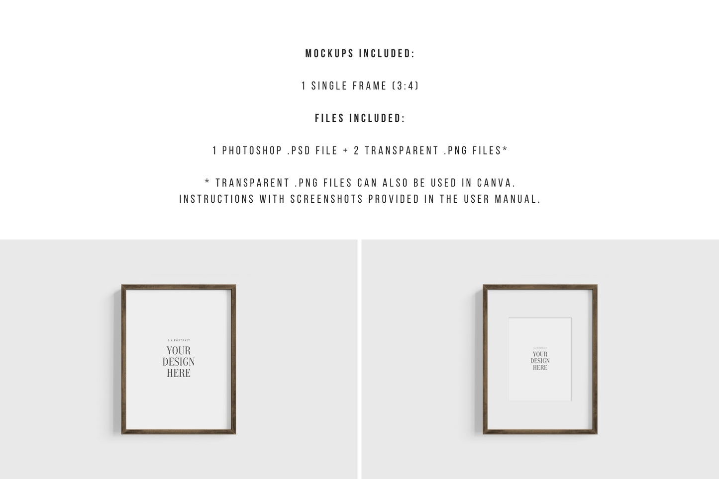 Thin Wooden Frame Mockup 3:4 Portrait Vertical Frame Mockup PNG + PSD Template