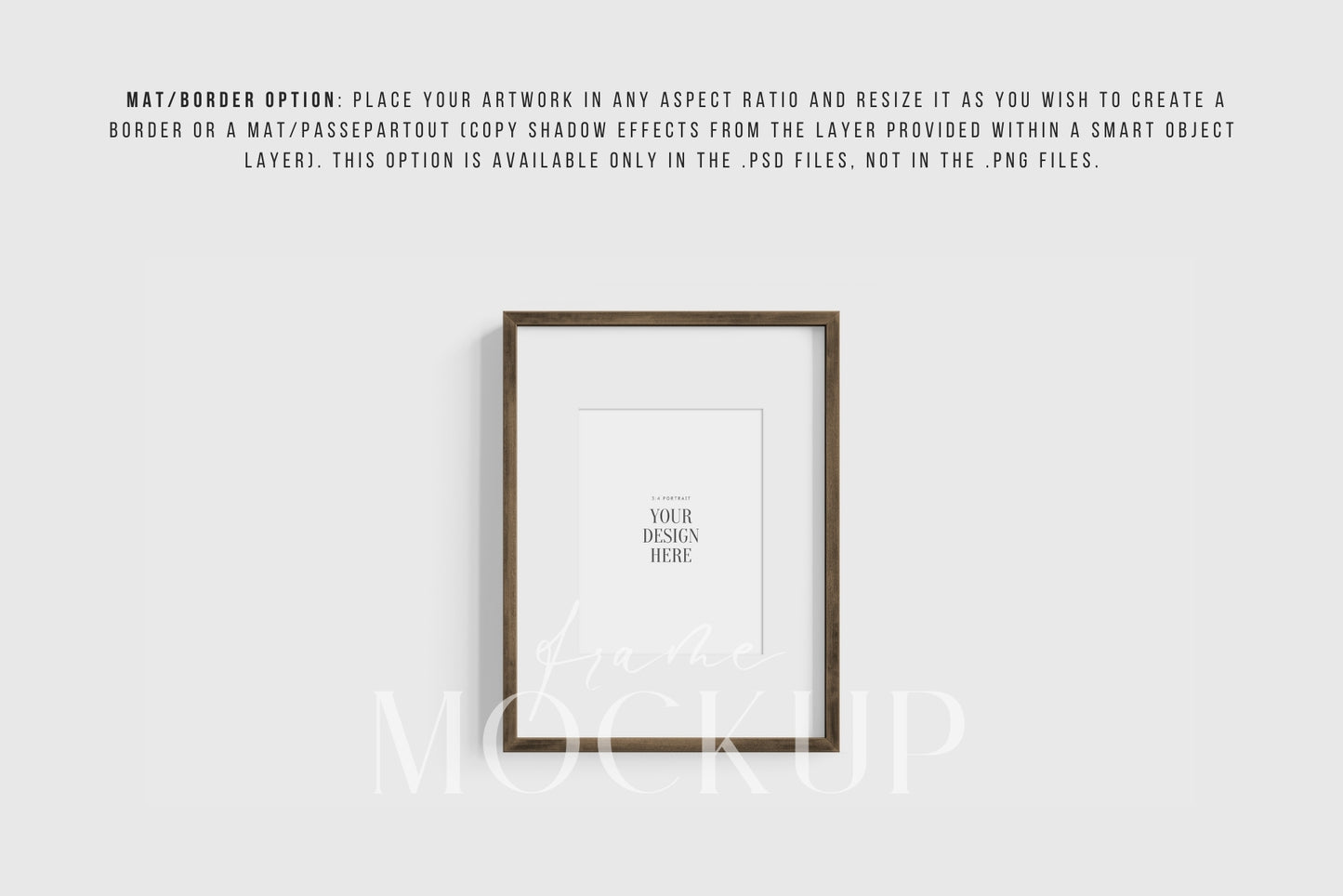 Thin Wooden Frame Mockup 3:4 Portrait Vertical Frame Mockup PNG + PSD Template