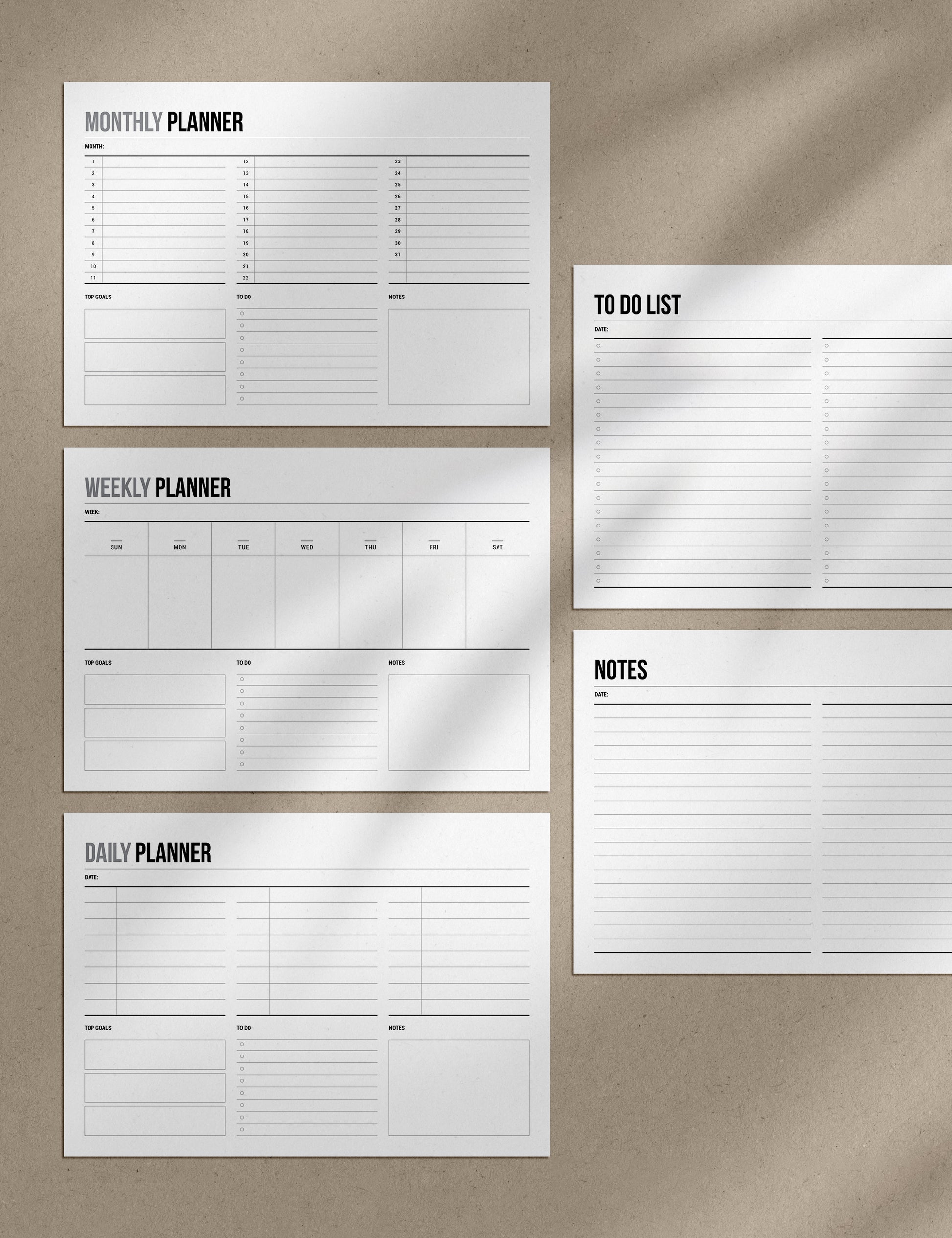 2025 Printable Monthly Planner | Landscape | Horizontal | A4 | US Letter | Sunday + Monday Start | Printable Planner Pages | 2025 Calendar | Minimal Aesthetic | Clean Design | PDF + JPEG | Planner Printables | Bonus Pages: Undated Monthly, Weekly, and Daily Planners, To-Do List, and Notes