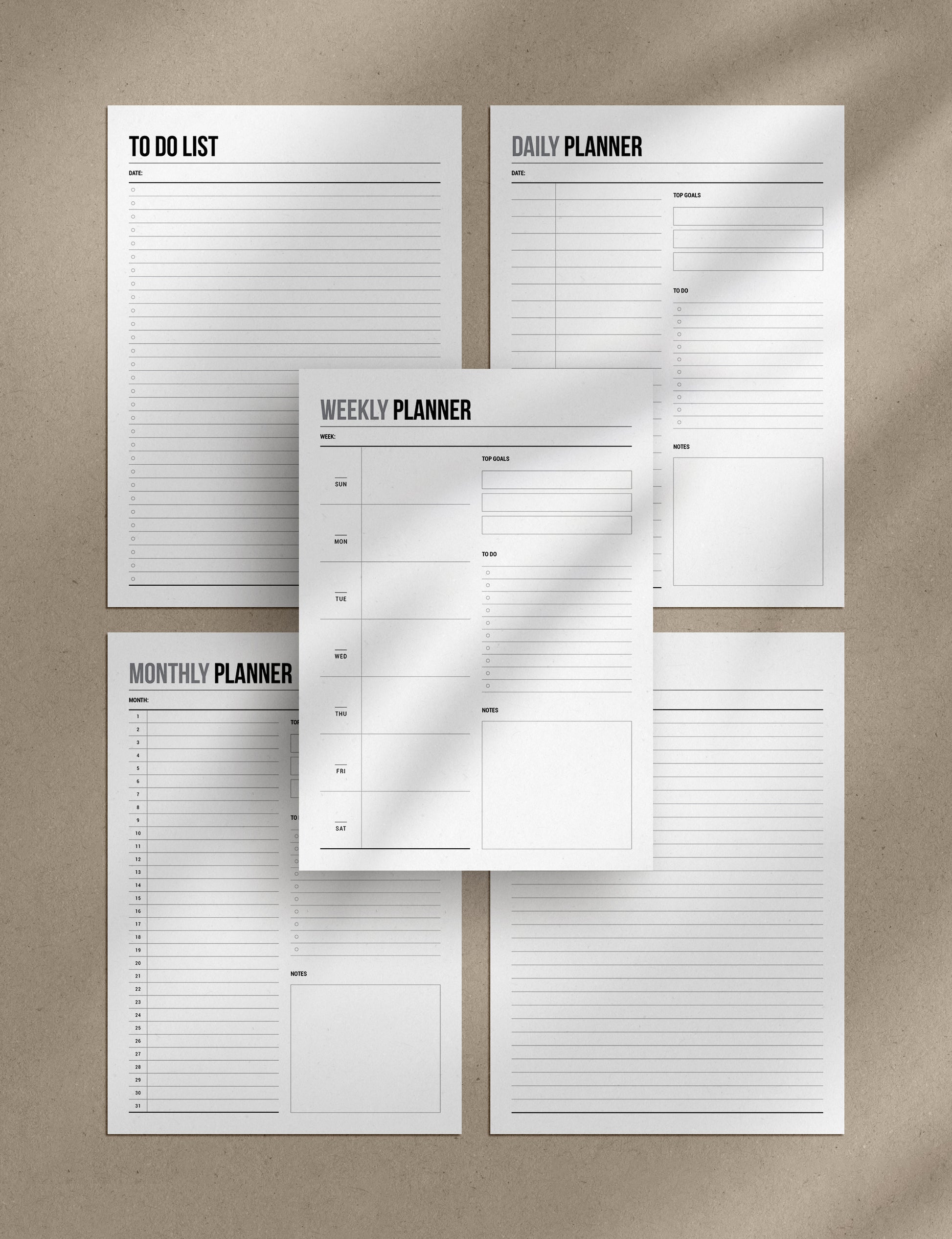 2025 Printable Monthly Planner | Portrait | Vertical | A4 | US Letter | Sunday + Monday Start | Printable Planner Pages | 2025 Calendar | Minimal Aesthetic | Clean Design | PDF + JPEG | Planner Printables | Bonus Pages: Undated Monthly, Weekly, and Daily Planners, To-Do List, and Notes