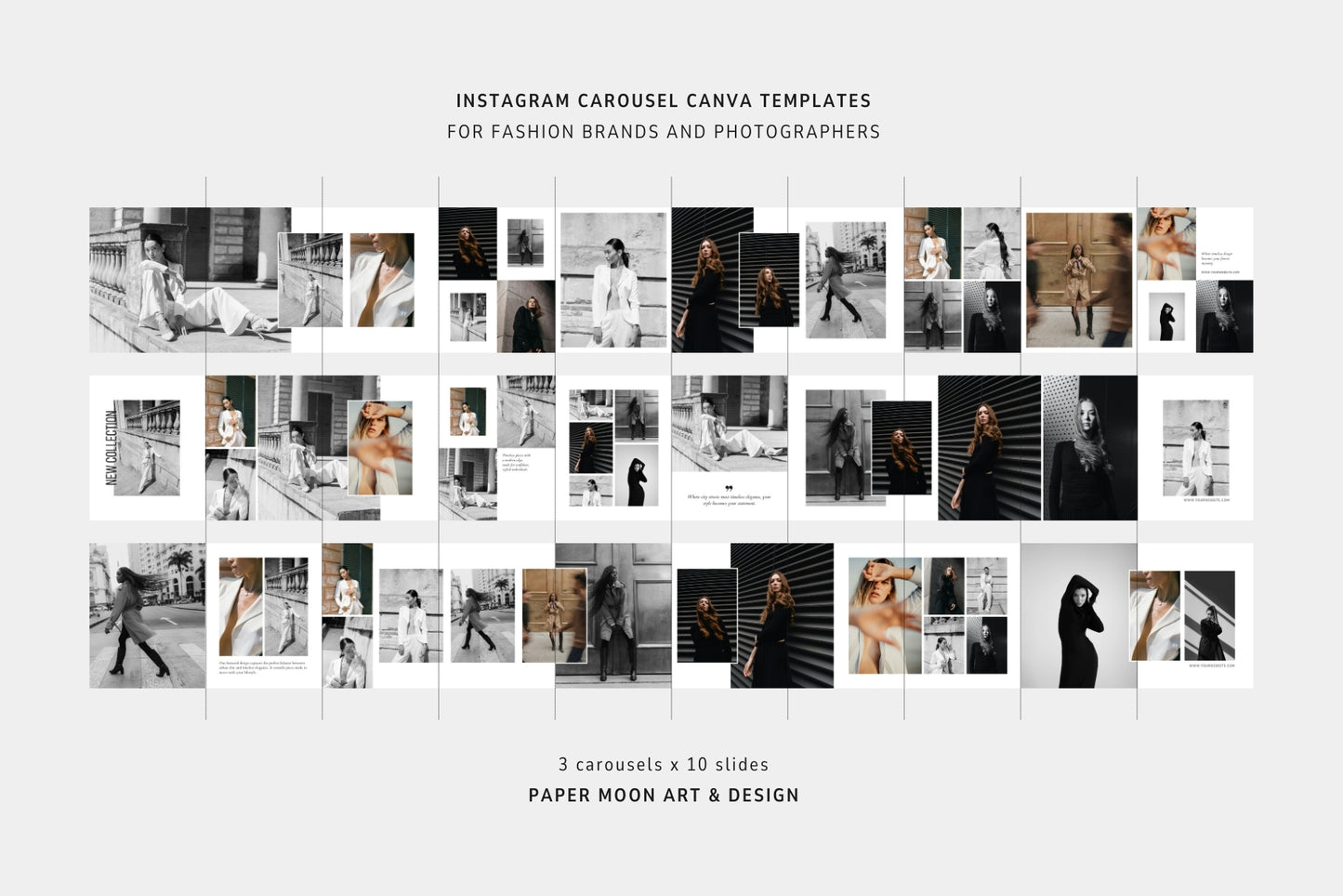 Editorial Instagram carousel posts for fashion brands and photographers Canva.