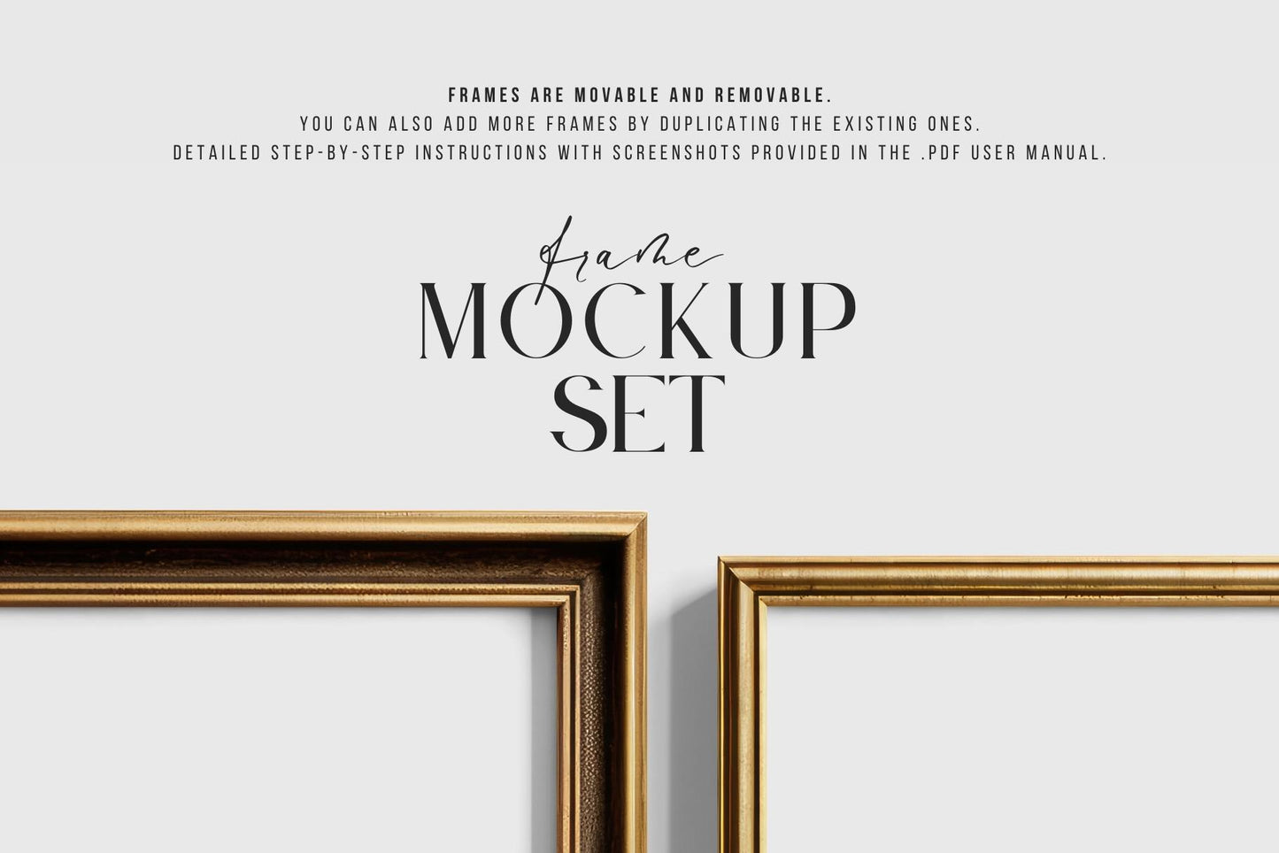 Metallic Frame Mockup Set of 2 Vertical Frames 2:3 | Vintage Gold Frame Mockup Set | PSD Template + Transparent PNG Files