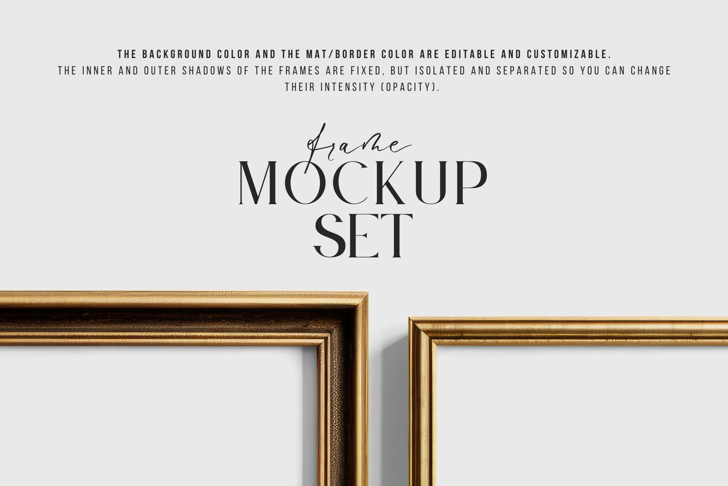 Metallic Frame Mockup Set of 2 Vertical Frames 2:3 | Vintage Gold Frame Mockup Set | PSD Template + Transparent PNG Files