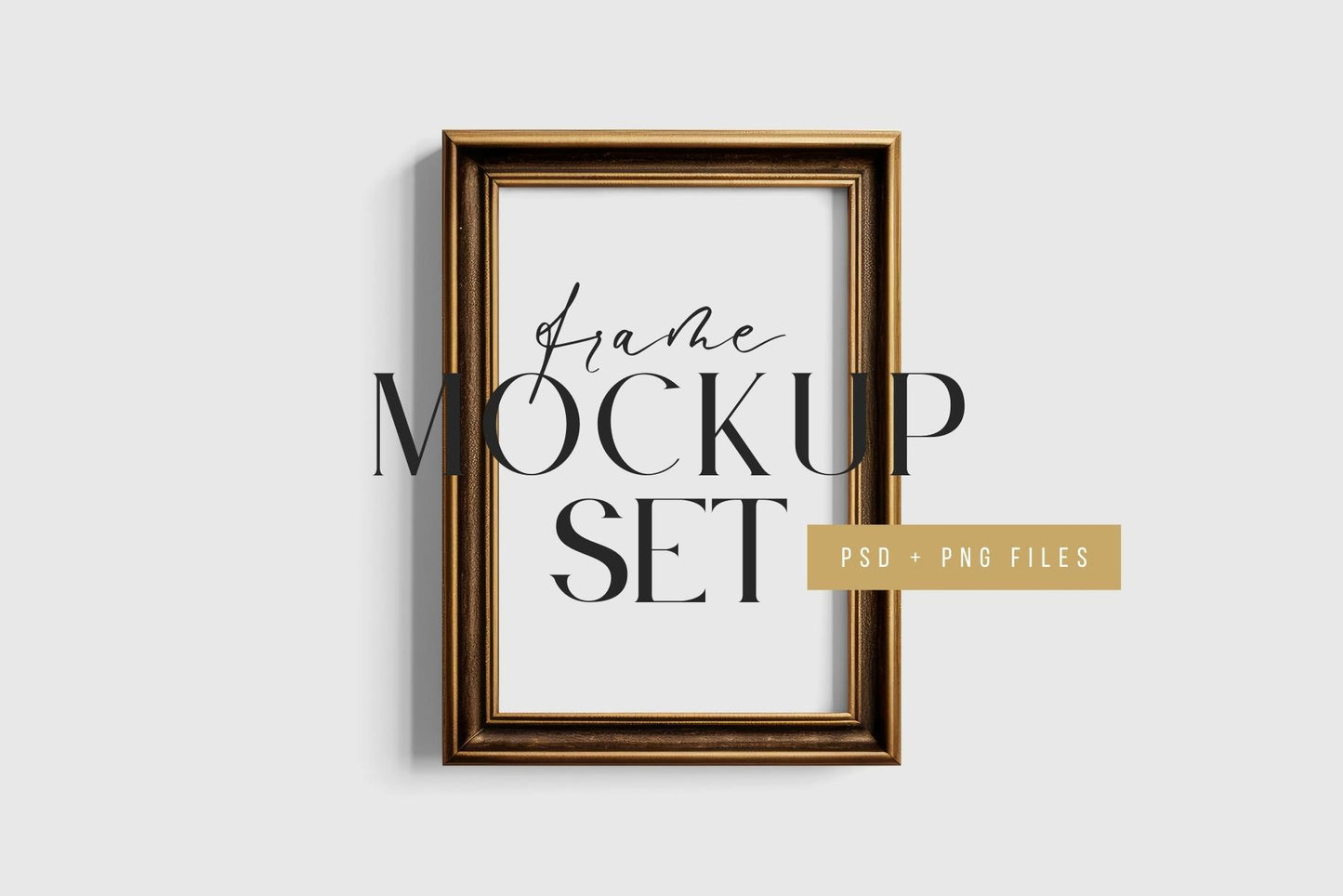 Metallic Frame Mockup Set of 2 Vertical Frames 2:3 | Vintage Gold Frame Mockup Set | PSD Template + Transparent PNG Files