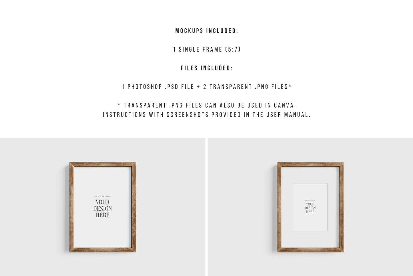 Thick Wooden Frame Mockup 5:7 A4 Portrait Vertical Frame Mockup PNG + PSD Template