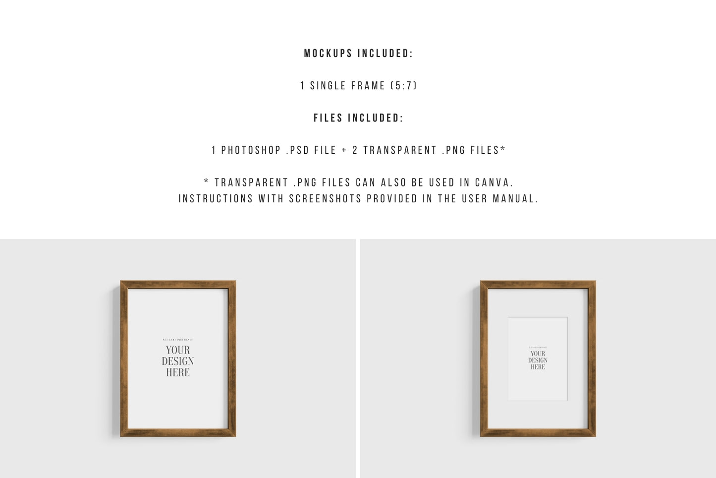 Thick Wooden Frame Mockup 5:7 A4 Portrait Vertical Frame Mockup PNG + PSD Template