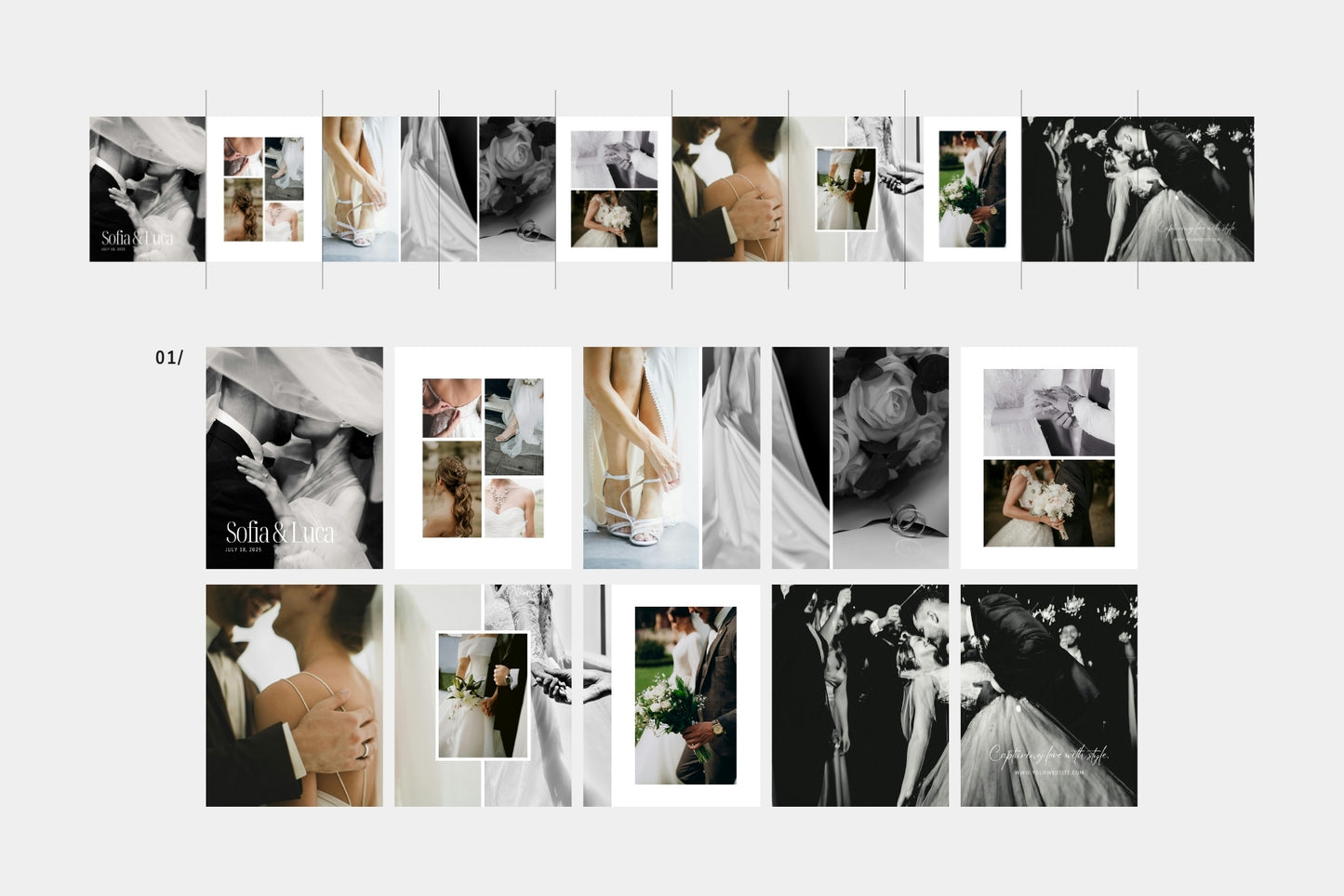 Clean, minimal Instagram carousel posts for portrait and family photography.