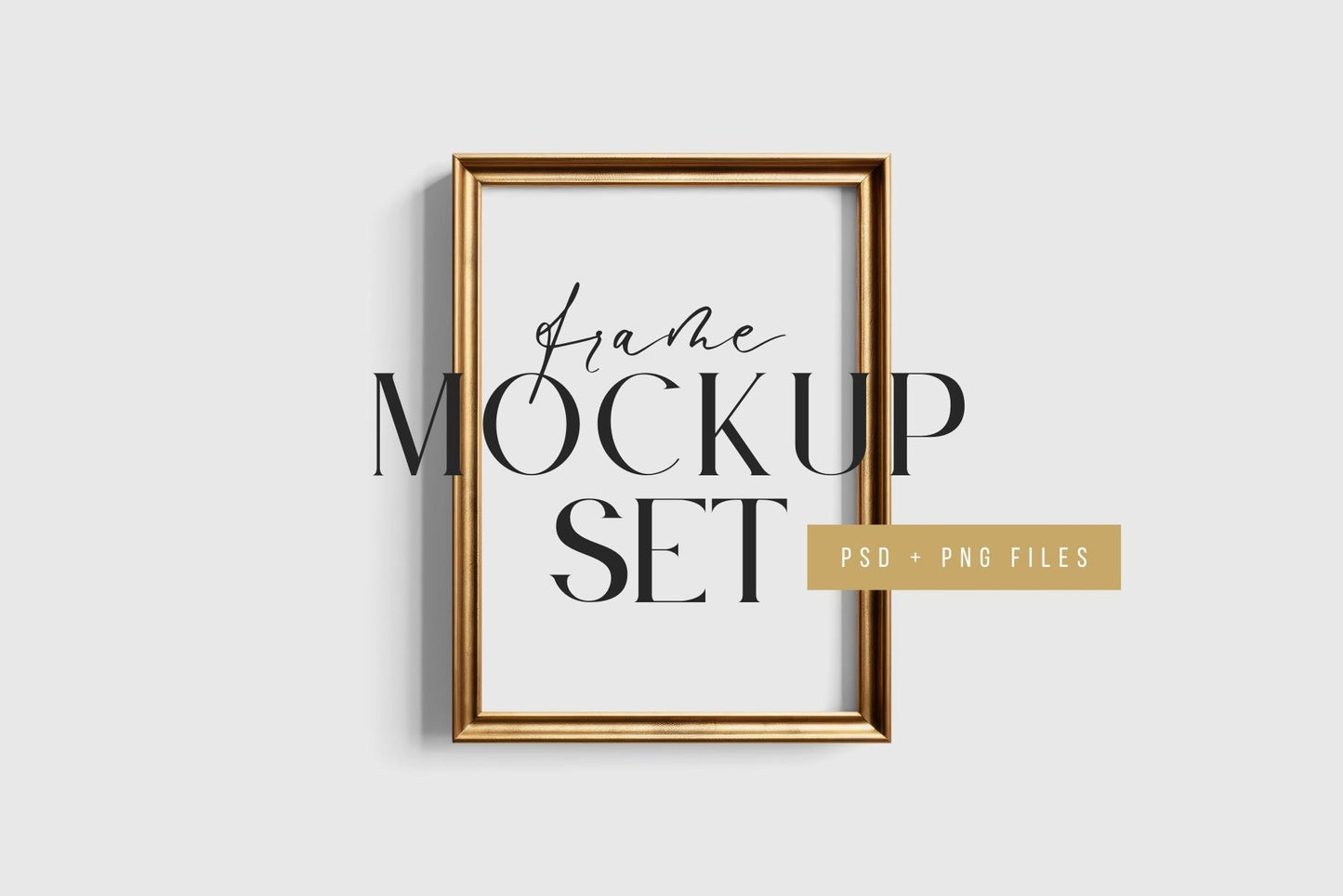 Metallic Frame Mockup Set of 2 Vertical Frames 5:7 | Elegant Black and Gold Frame Mockup Set | PSD Template + Transparent PNG Files
