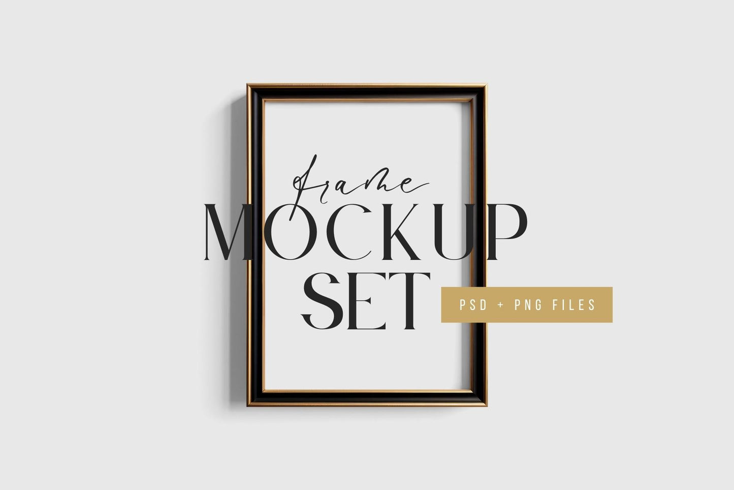 Metallic Frame Mockup Set of 2 Vertical Frames 5:7 | Elegant Black and Gold Frame Mockup Set | PSD Template + Transparent PNG Files