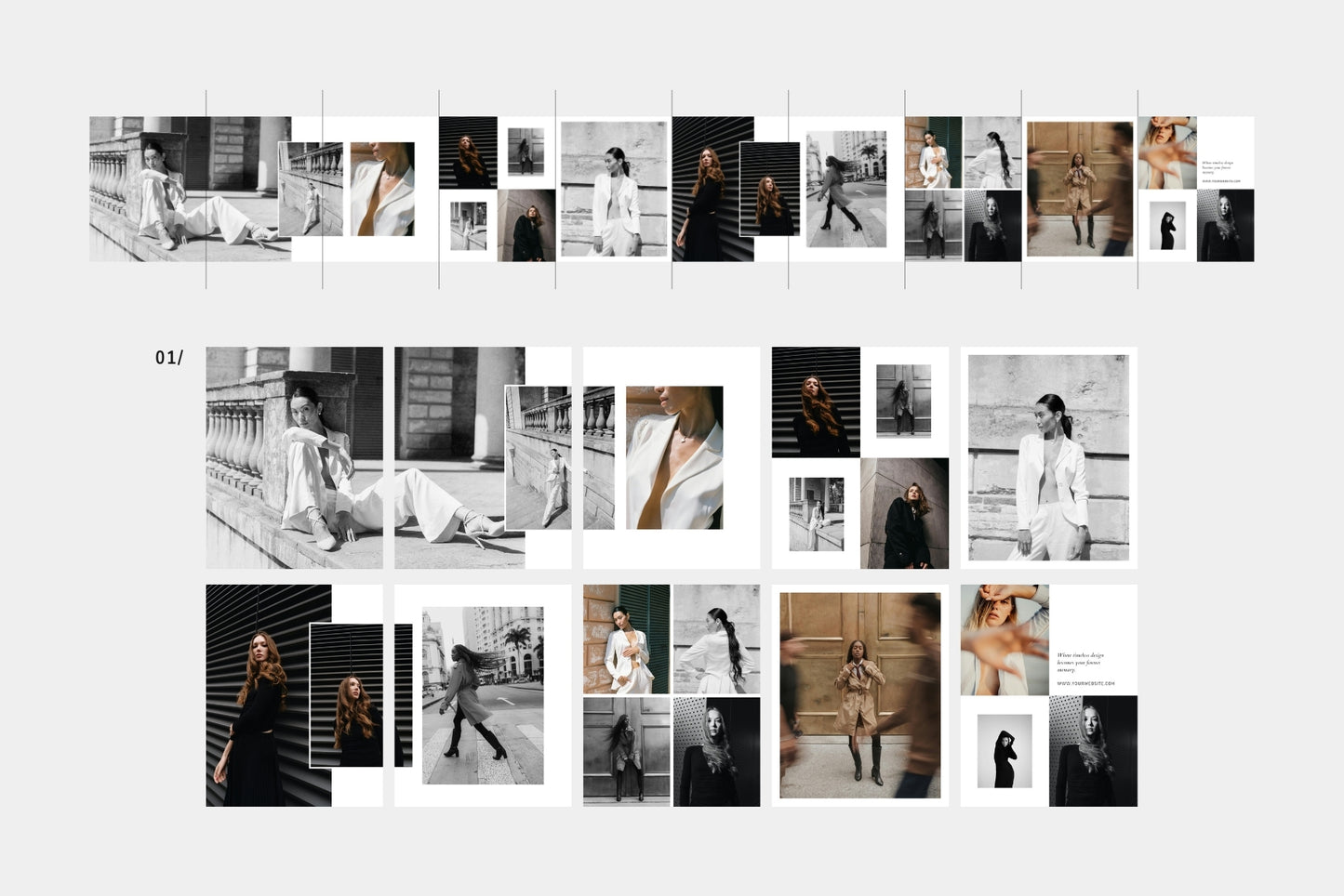 Modern Canva carousel templates for editorial and fashion photography on Instagram.