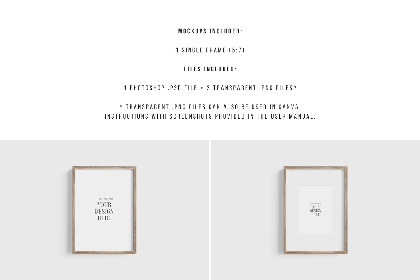 Thin Wooden Frame Mockup 5:7 A4 Portrait Vertical Frame Mockup PNG + PSD Template