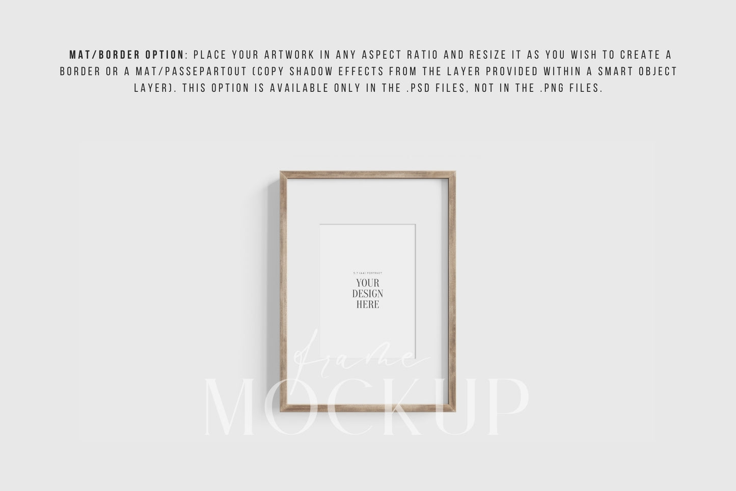 Thin Wooden Frame Mockup 5:7 A4 Portrait Vertical Frame Mockup PNG + PSD Template