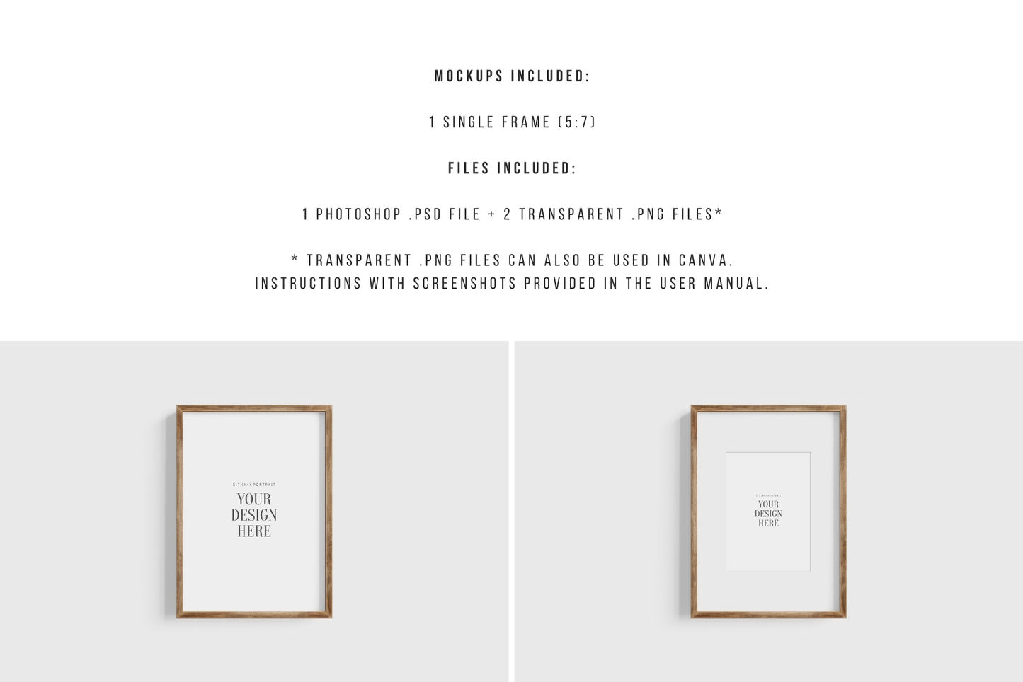 Thin Wooden Frame Mockup 5:7 A4 Portrait Vertical Frame Mockup PNG + PSD Template