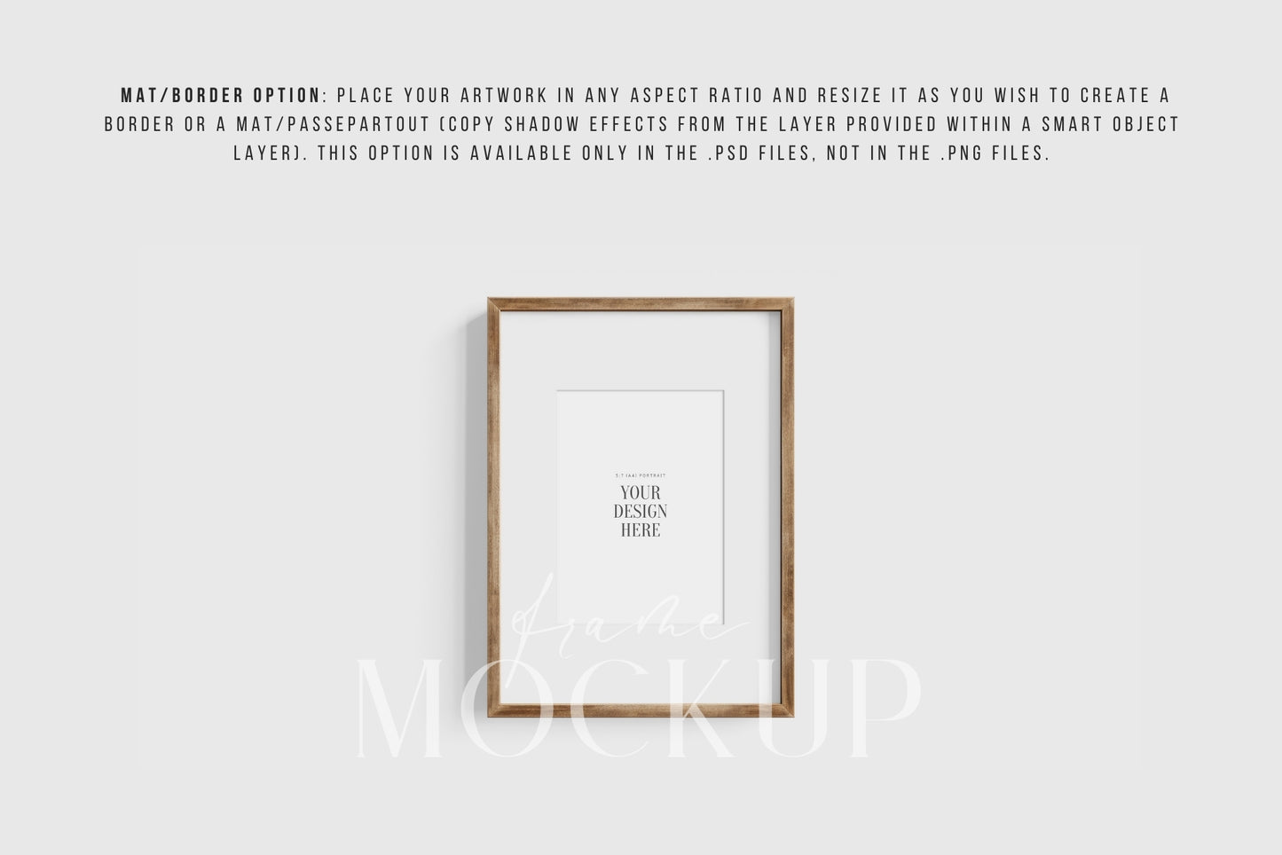 Thin Wooden Frame Mockup 5:7 A4 Portrait Vertical Frame Mockup PNG + PSD Template