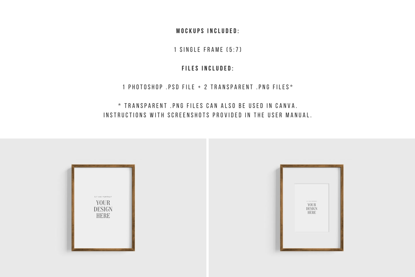 Thin Wooden Frame Mockup 5:7 A4 Portrait Vertical Frame Mockup PNG + PSD Template