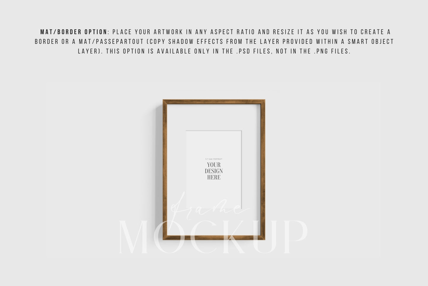 Thin Wooden Frame Mockup 5:7 A4 Portrait Vertical Frame Mockup PNG + PSD Template