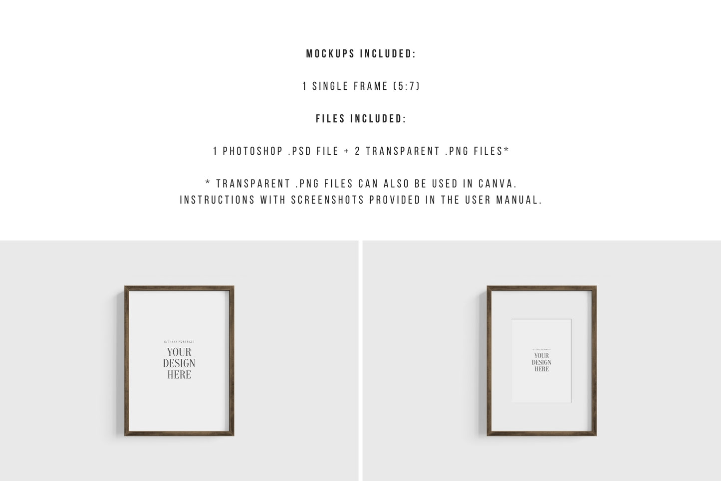 Thin Wooden Frame Mockup 5:7 A4 Portrait Vertical Frame Mockup PNG + PSD Template