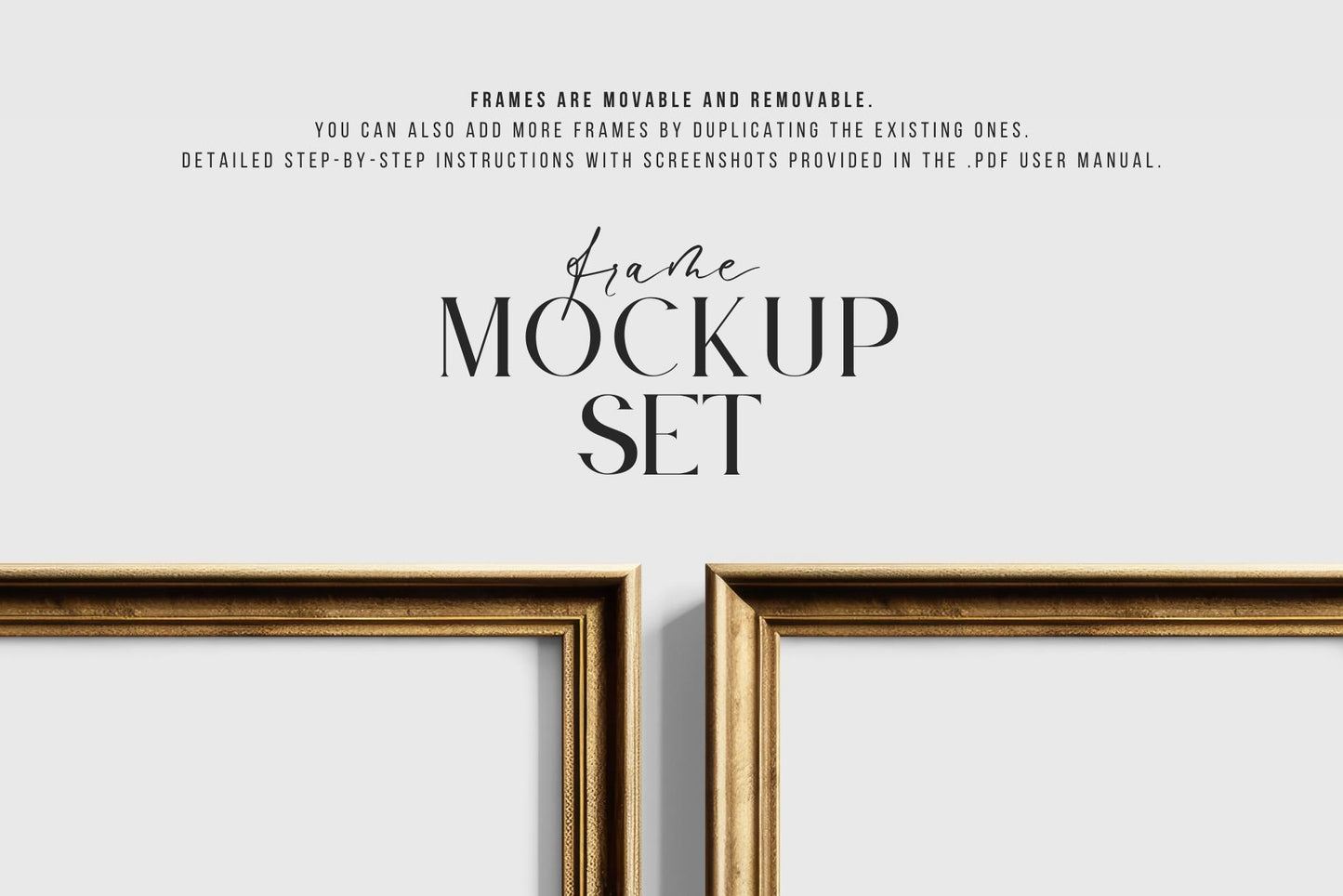 Metallic Frame Mockup Set of 2 Vertical Frames 3:4 | Vintage Gold Frame Mockup Set | PSD Template + Transparent PNG Files