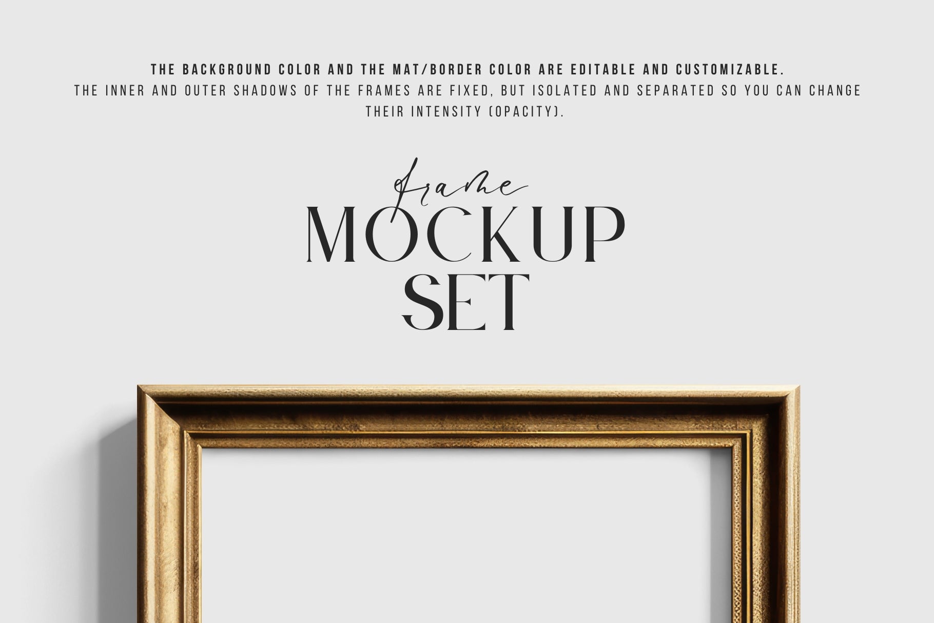Metallic Frame Mockup Set of 2 Vertical Frames 3:4 | Vintage Gold Frame Mockup Set | PSD Template + Transparent PNG Files