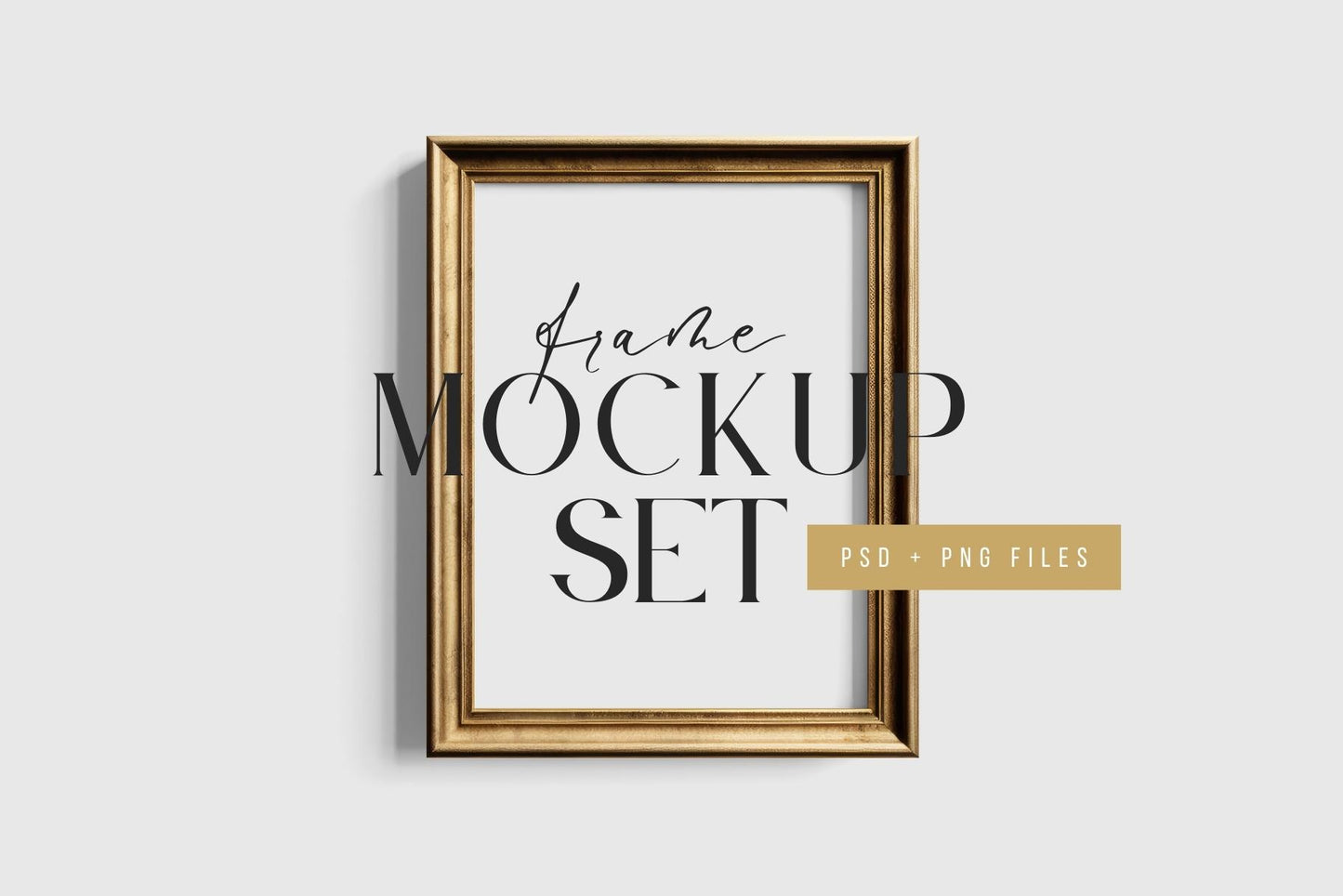 Metallic Frame Mockup Set of 2 Vertical Frames 3:4 | Vintage Gold Frame Mockup Set | PSD Template + Transparent PNG Files