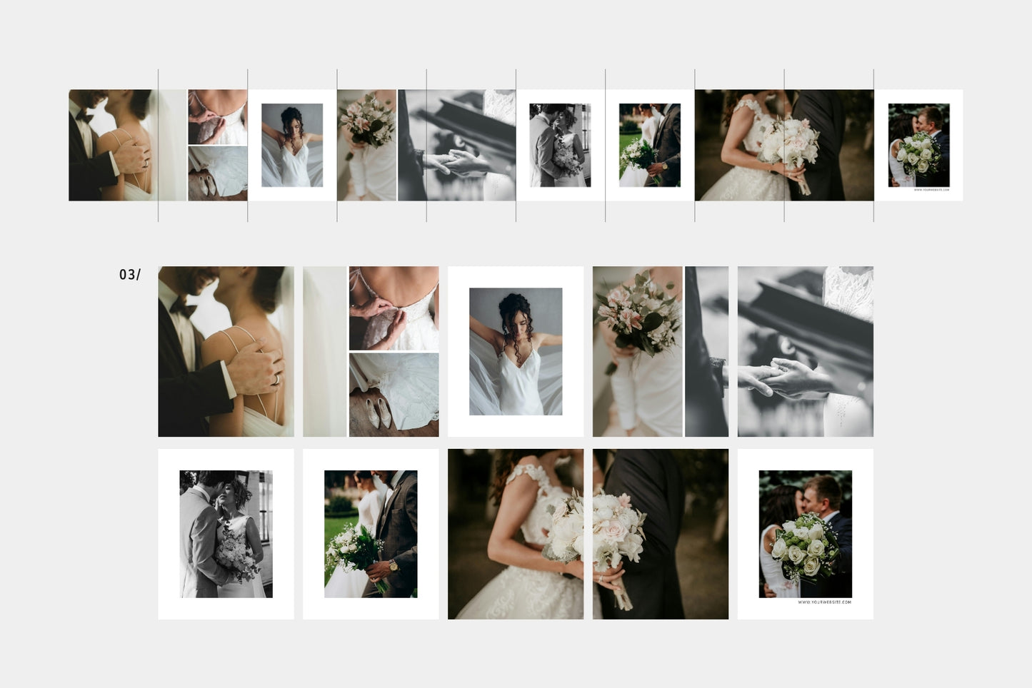 10-slide Instagram carousel Canva templates for wedding and portrait photography.