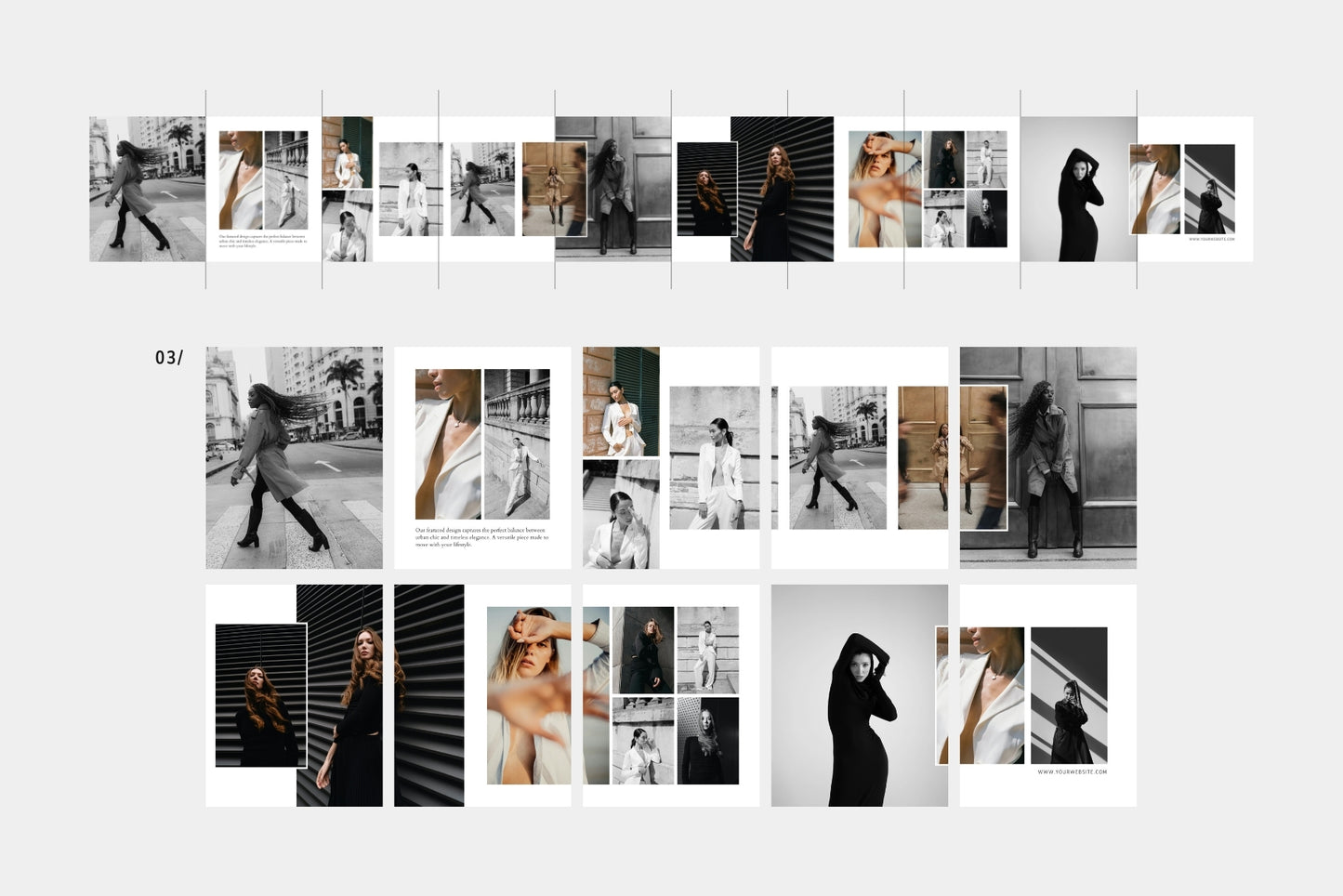 Editorial and fashion photography carousel Canva template pack.