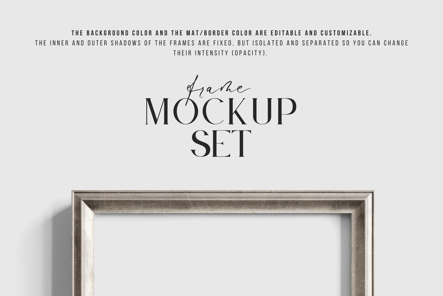 Metallic Frame Mockup Set of 6 Vertical Frames 5:7 A4 | Vintage Silver Frame Mockup Set | PSD Template + Transparent PNG Files