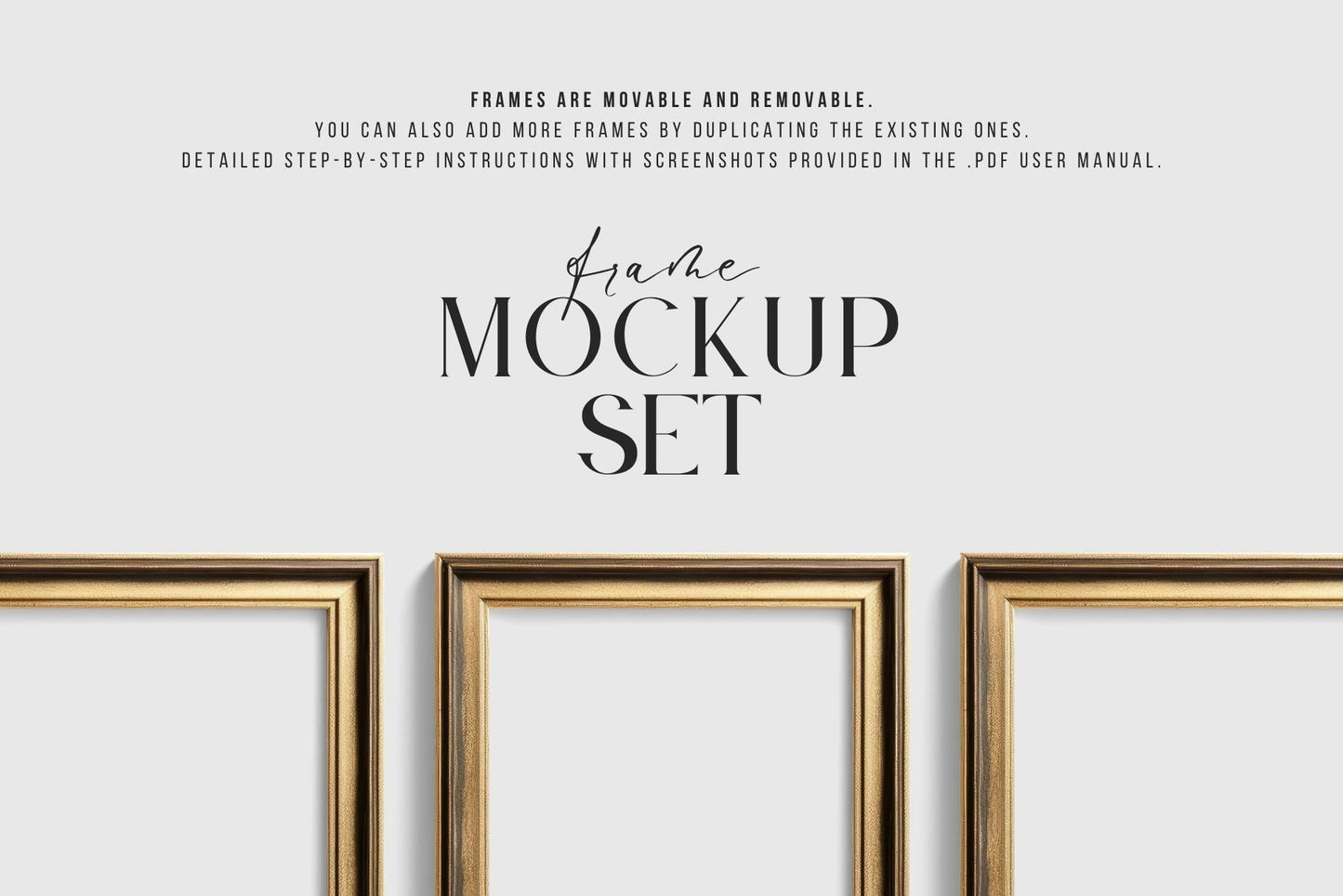 Metallic Frame Mockup Set of 6 Vertical Frames 2:3 | Vintage Gold Frame Mockup Set | PSD Template + Transparent PNG Files